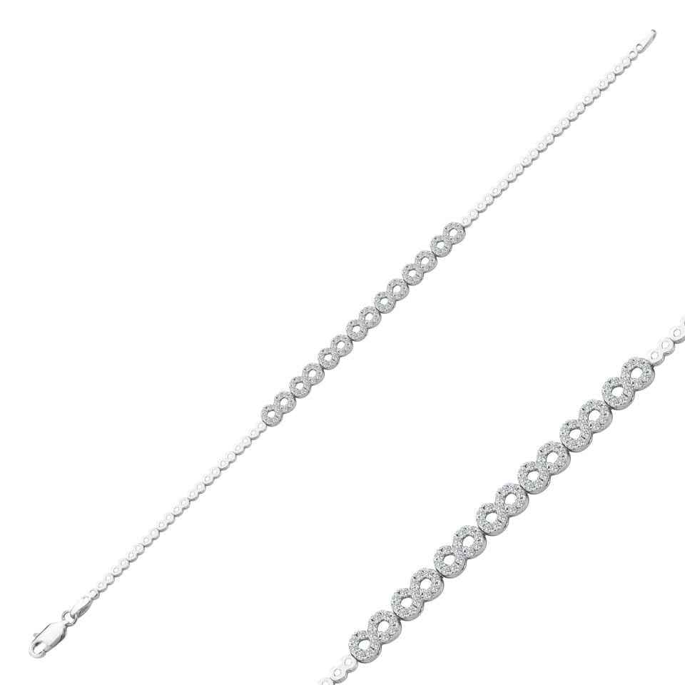 925 Ayar Gümüş Pırlanta Montür Sonsuzluk Zincir Harfli Su Yolu Bileklik