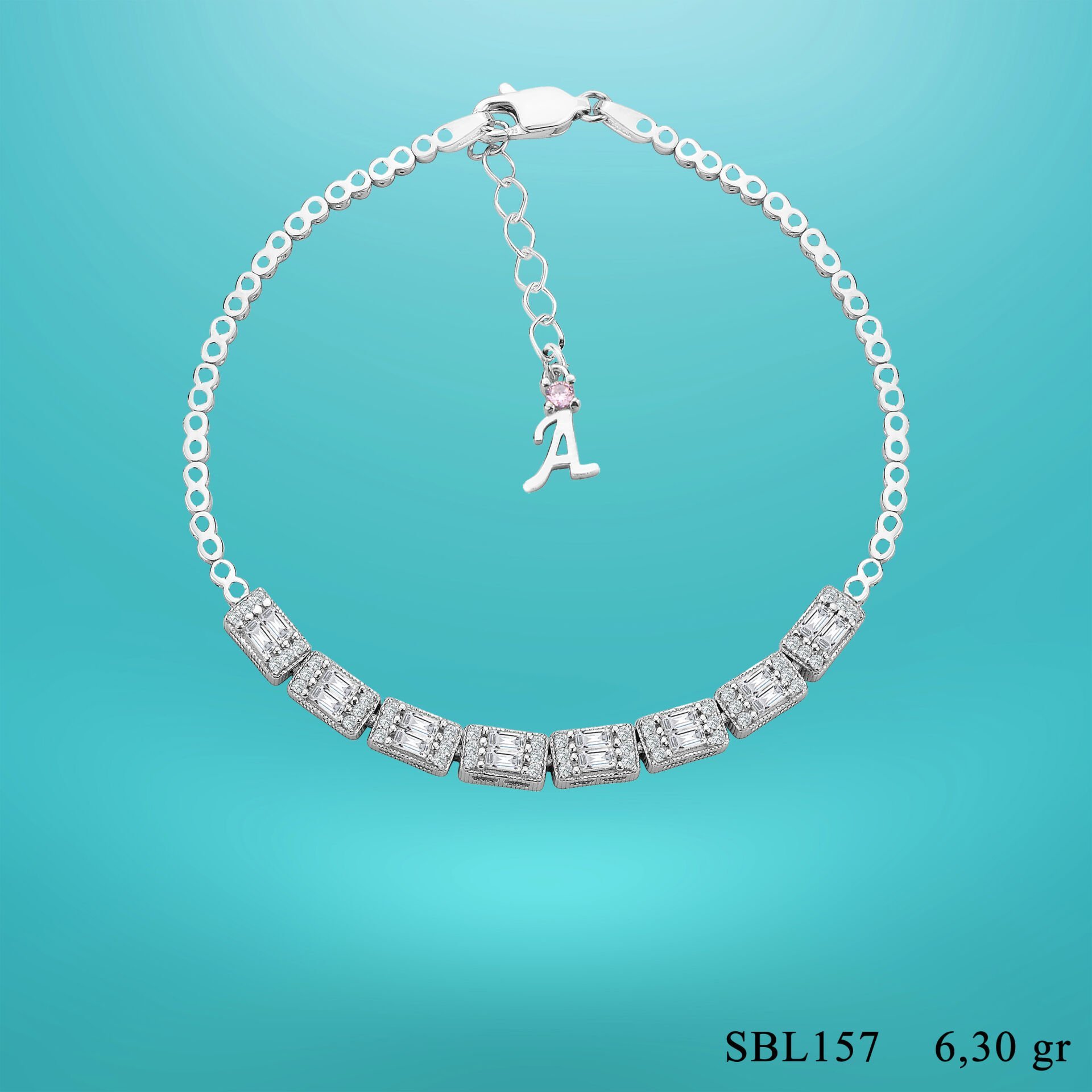 925 Ayar Gümüş Baget Model Zincir Harfli Su Yolu Bileklik