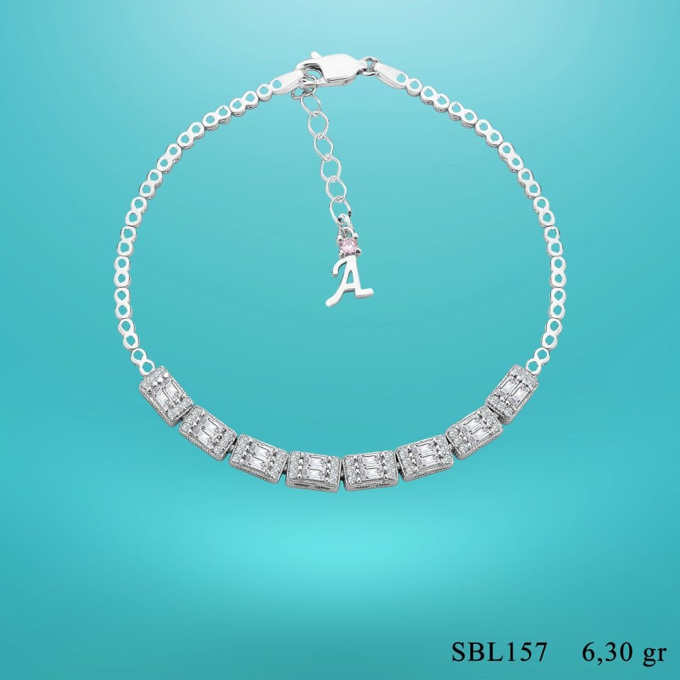 925 Ayar Gümüş Baget Model Zincir Harfli Su Yolu Bileklik