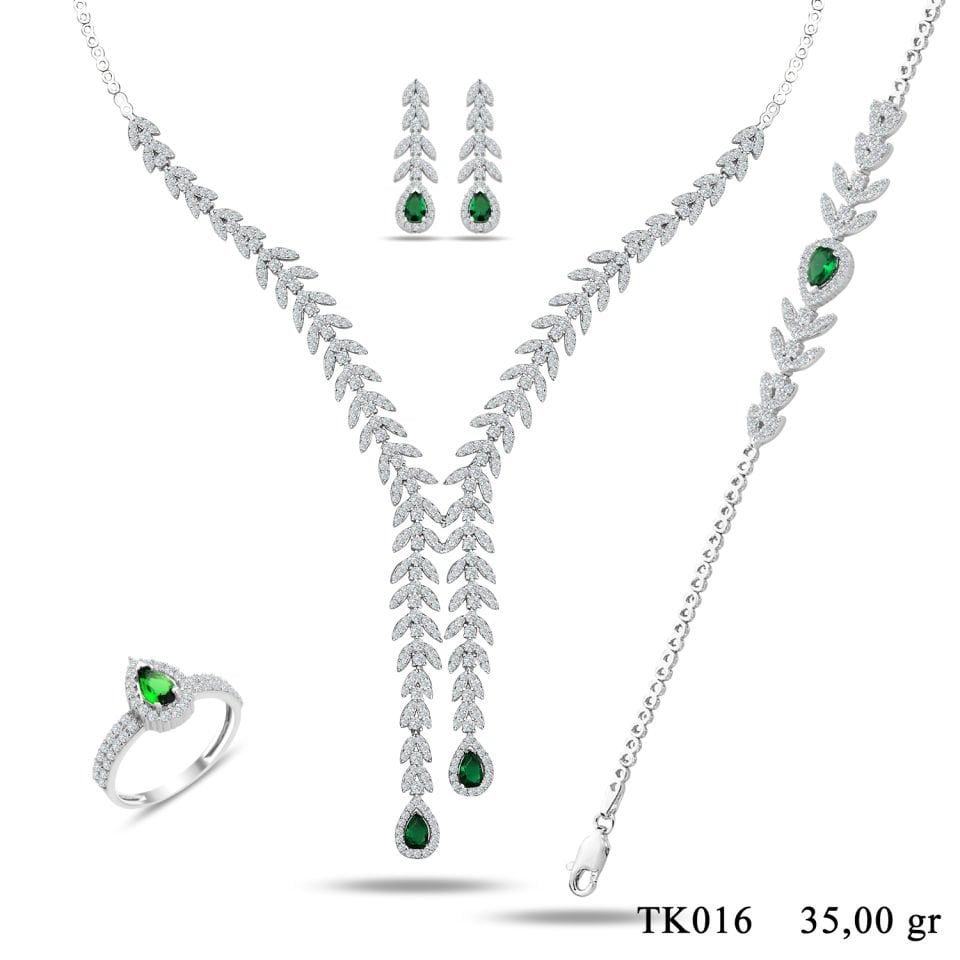 925 Ayar Gümüş Buğday Model Çift Salkım Damla Taşlı Su Yolu Set