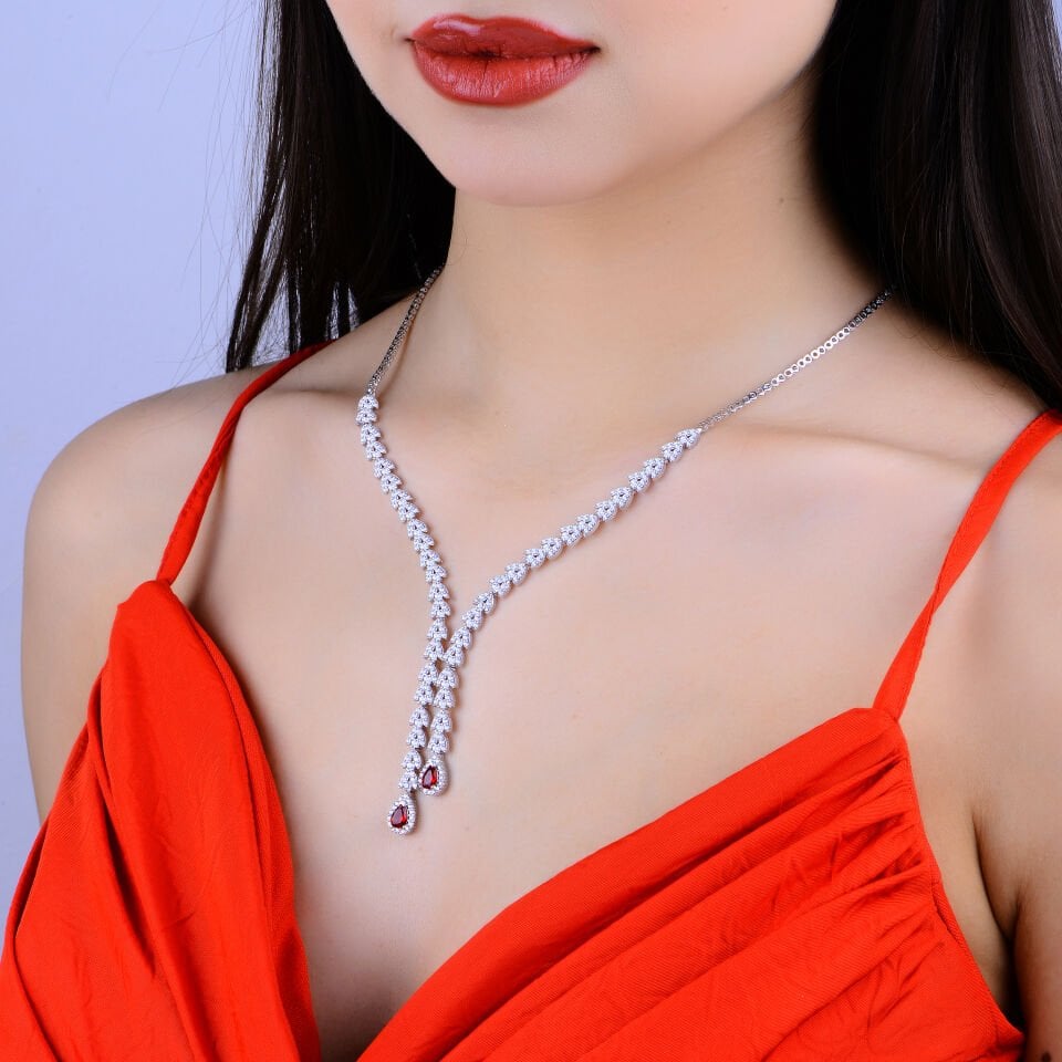 925 Ayar Gümüş Buğday Model Çift Salkım Damla Taşlı Su Yolu Set