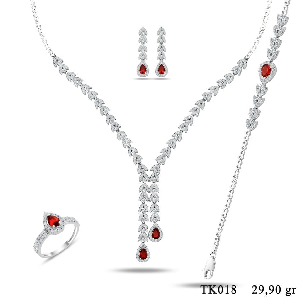 925 Ayar Gümüş Buğday Model Çift Salkım Damla Taşlı Su Yolu Set