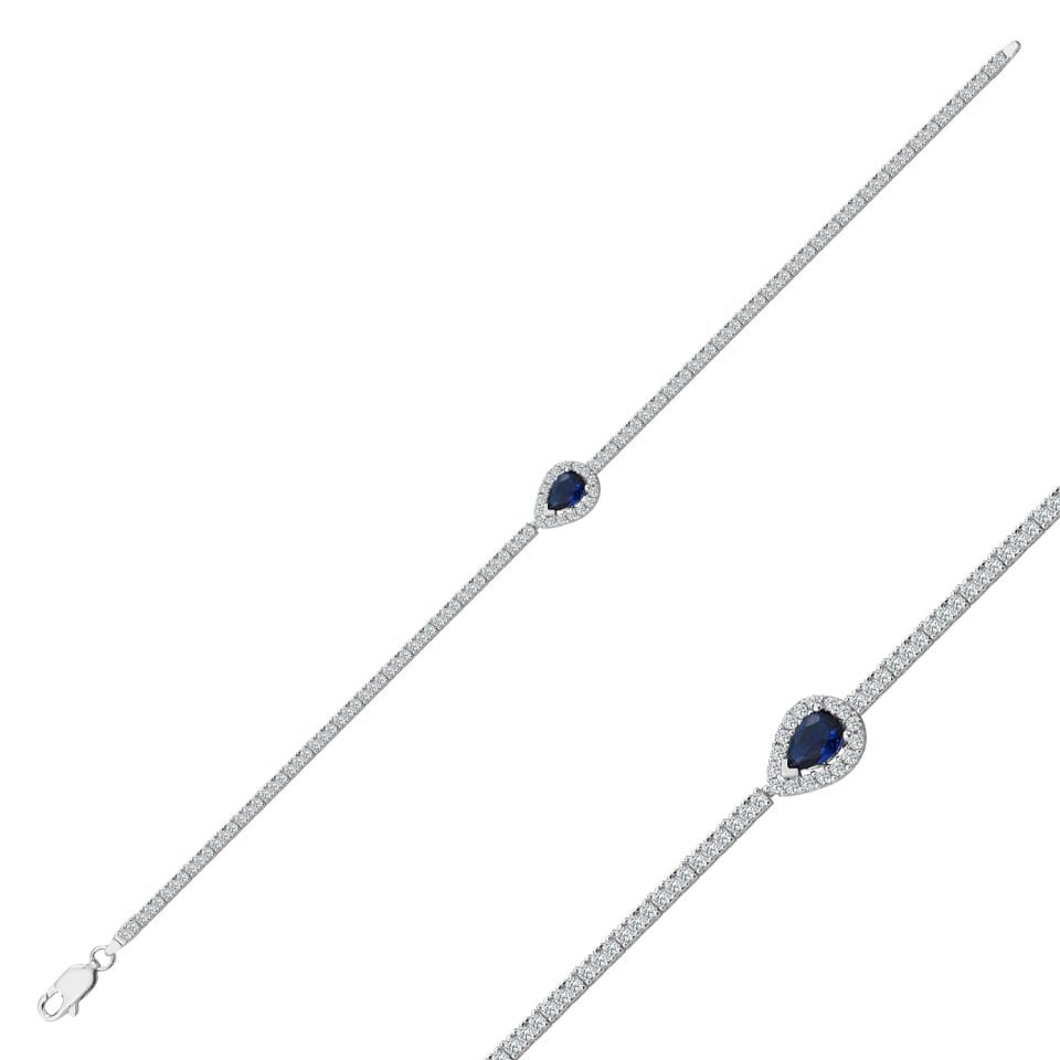 925 Ayar Gümüş Damla Taşlı Harfli Su Yolu Bileklik