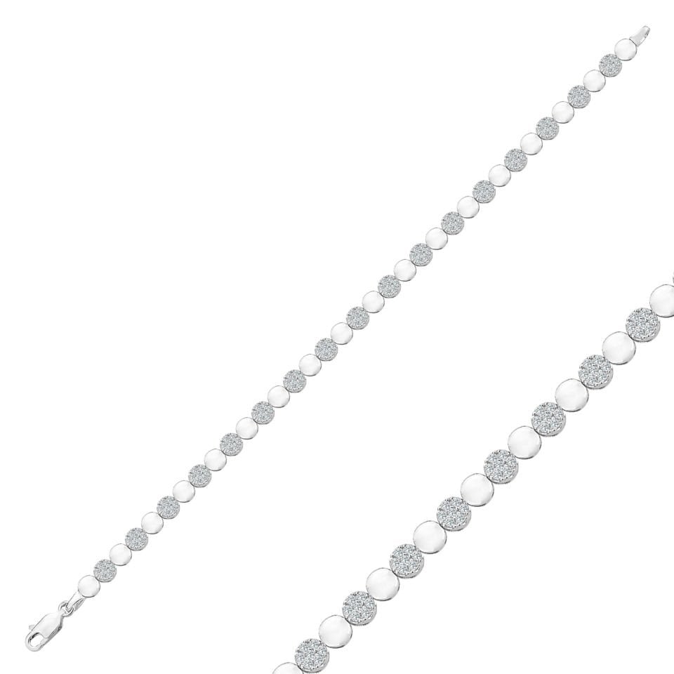 925 Ayar Gümüş Pırlanta Montür Zincir Harfli Su Yolu Bileklik