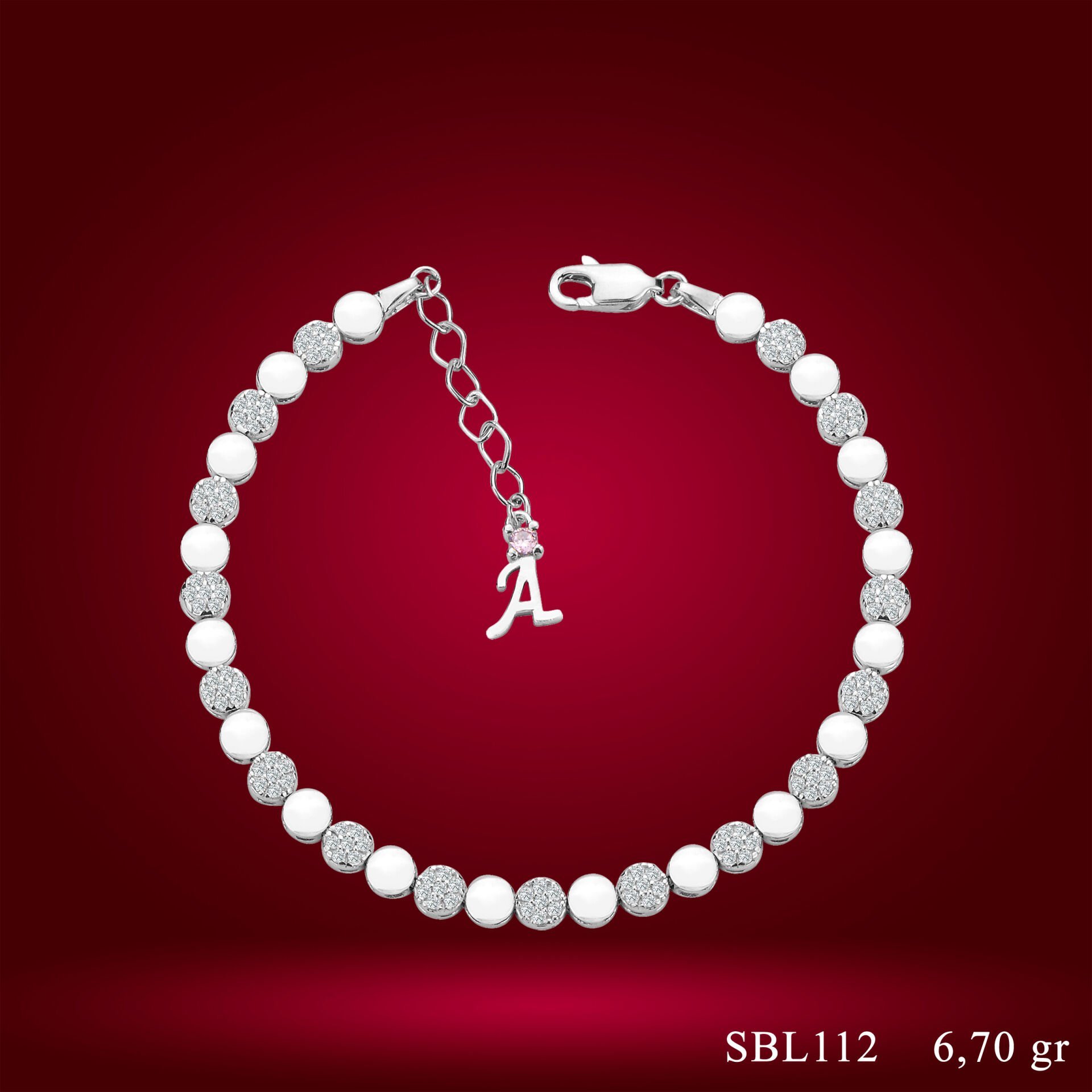 925 Ayar Gümüş Pırlanta Montür Zincir Harfli Su Yolu Bileklik