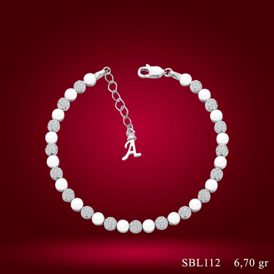 925 Ayar Gümüş Pırlanta Montür Zincir Harfli Su Yolu Bileklik