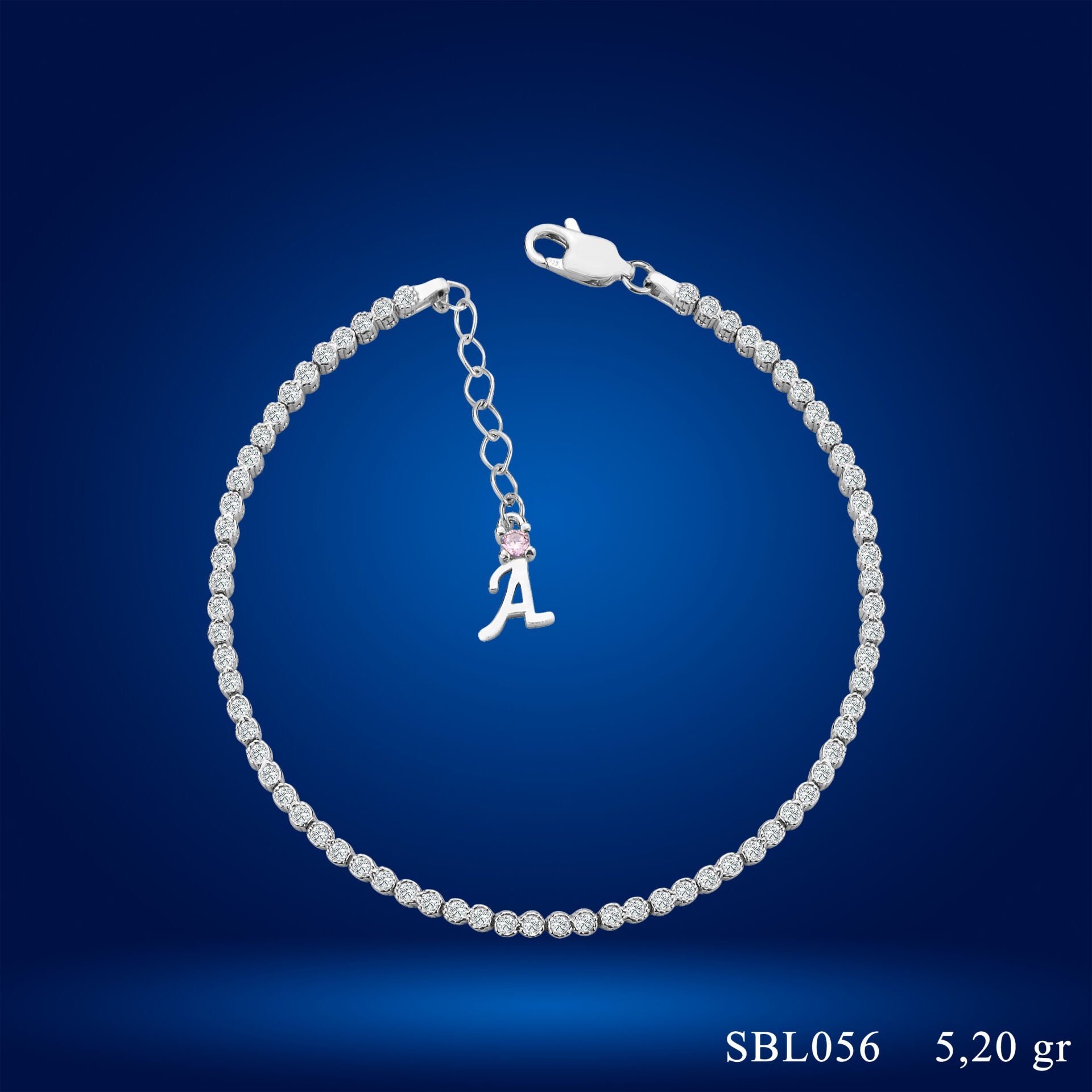 925 Ayar Gümüş Pırlanta Montür Taşlı Zincir Harfli Su Yolu Bileklik