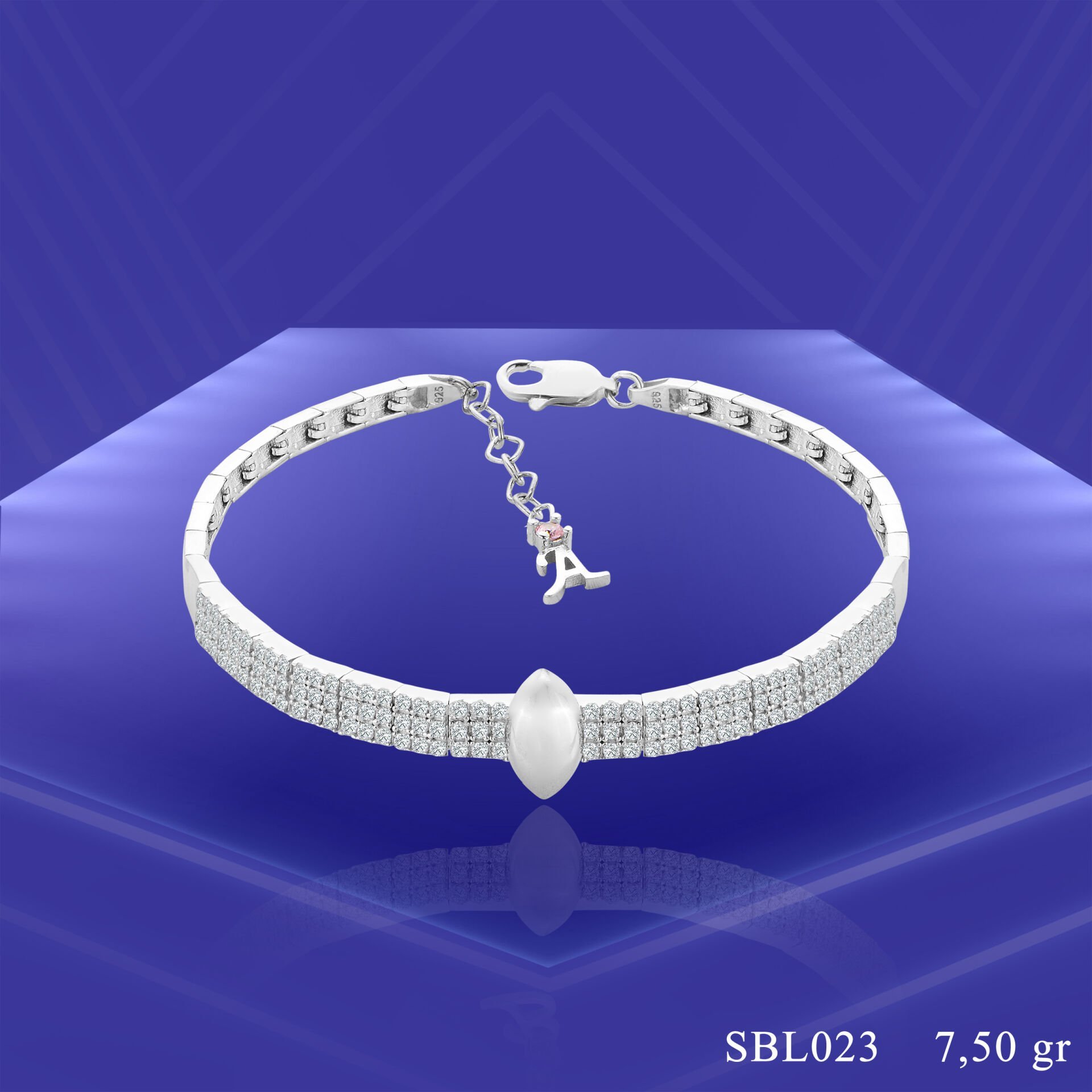 925 Ayar Gümüş 3 Sıra Mekik Zincir Harfli Su Yolu Bileklik