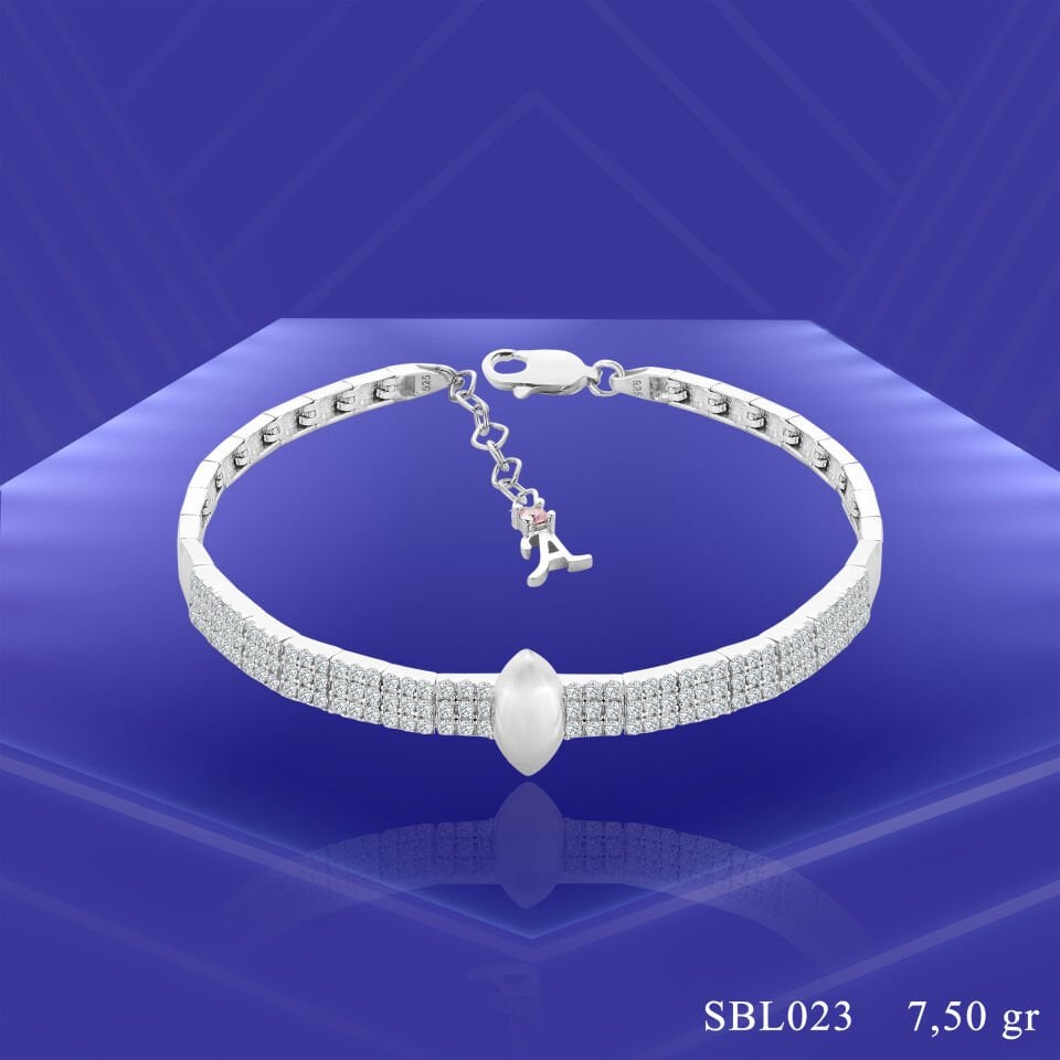 925 Ayar Gümüş 3 Sıra Mekik Zincir Harfli Su Yolu Bileklik