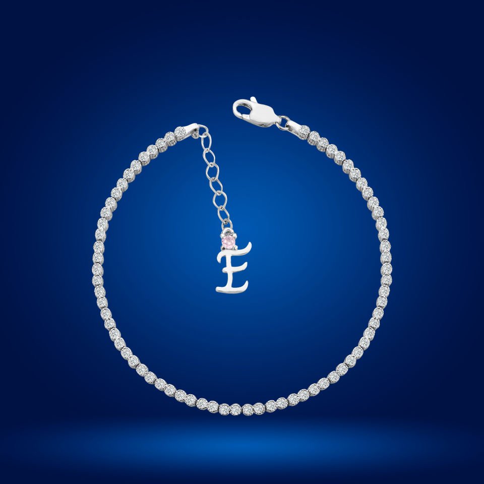 925 Ayar Gümüş Pırlanta Montür Taşlı Zincir Harfli Su Yolu Bileklik E