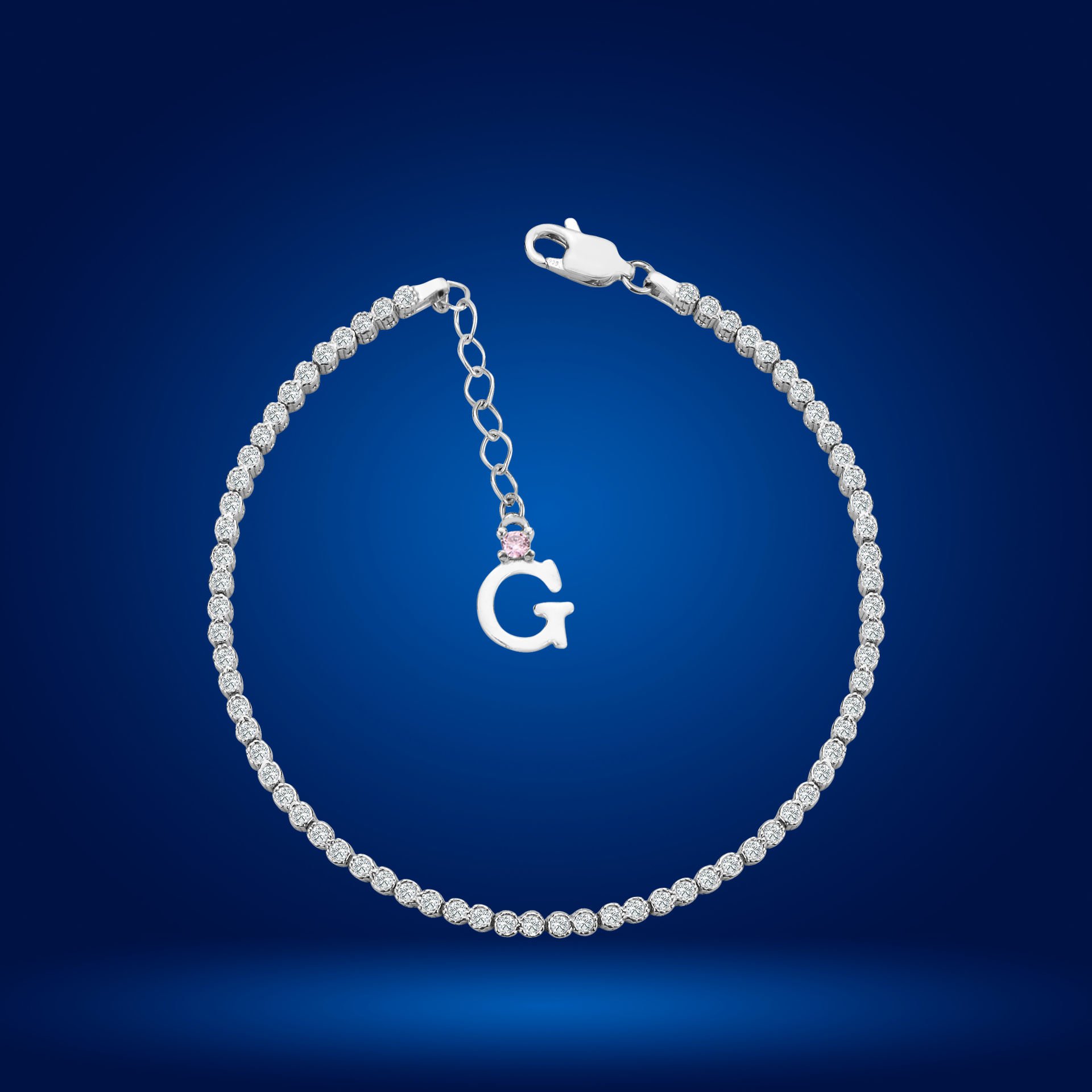 925 Ayar Gümüş Pırlanta Montür Taşlı Zincir Harfli Su Yolu Bileklik G