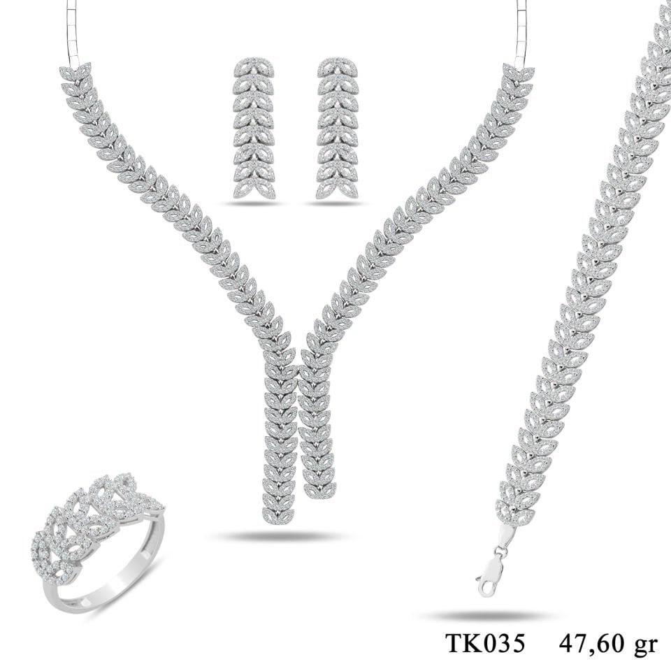 925 Ayar Gümüş Ful Taşlı Balık Model Su Yolu Set