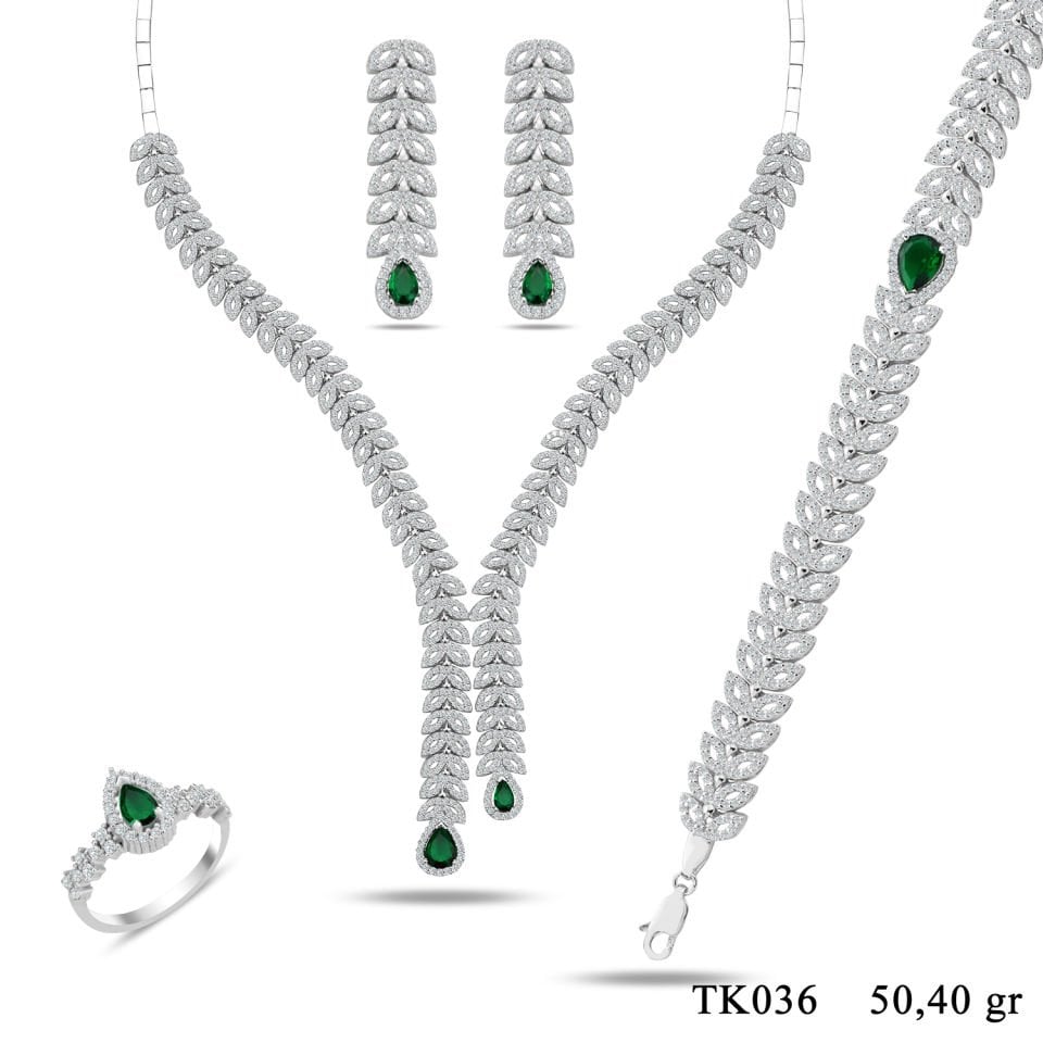 925 Ayar Gümüş Balık Model Damla Taşlı Su Yolu Set