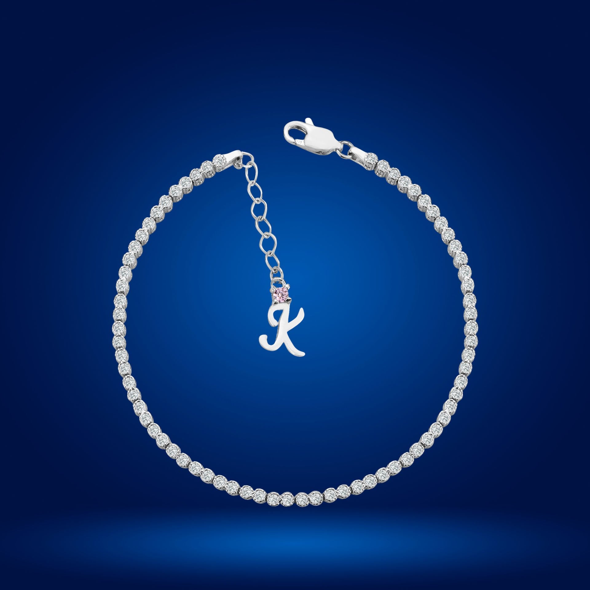 925 Ayar Gümüş Pırlanta Montür Taşlı Zincir Harfli Su Yolu Bileklik K