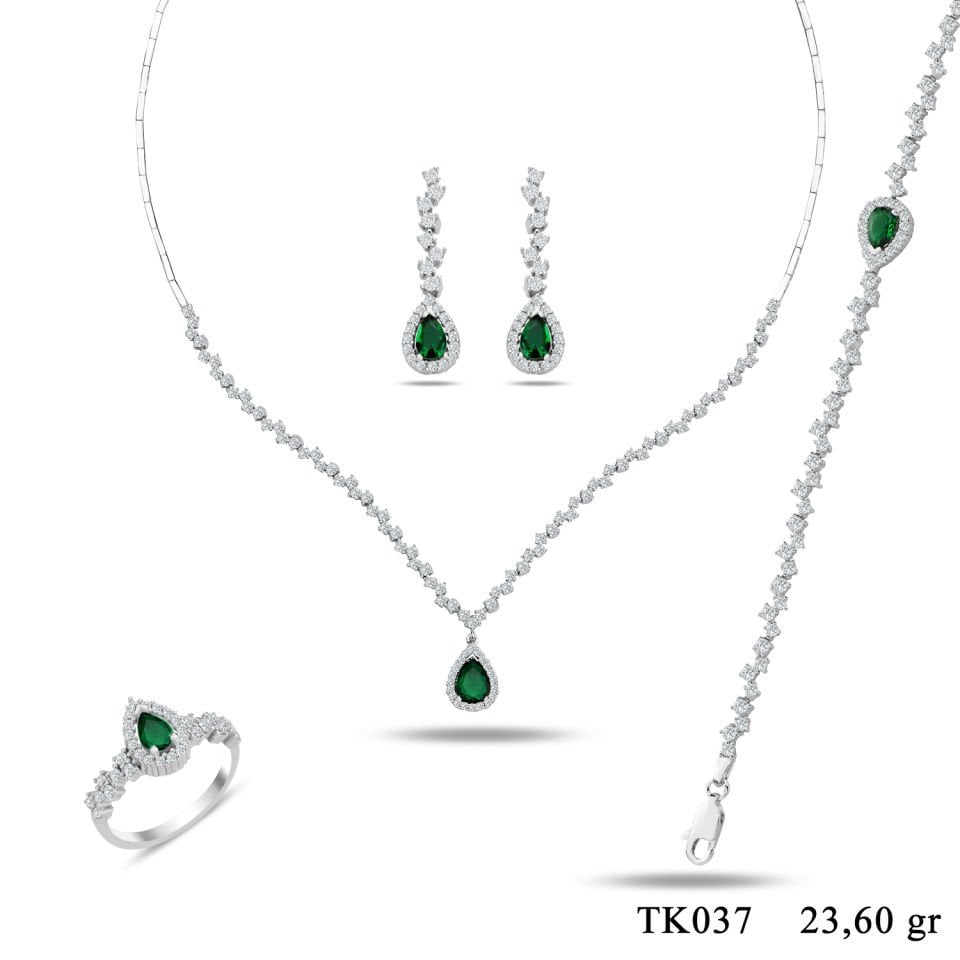 925 Ayar Gümüş Pırlanta Montür Damla Taşlı Su Yolu Set