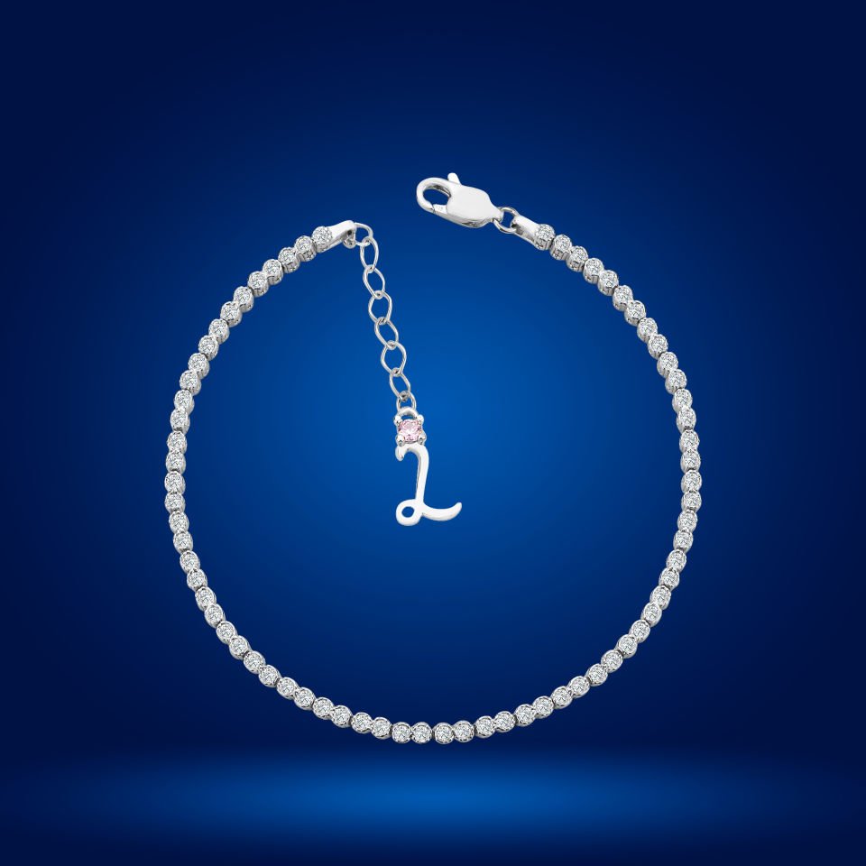 925 Ayar Gümüş Pırlanta Montür Taşlı Zincir Harfli Su Yolu Bileklik L