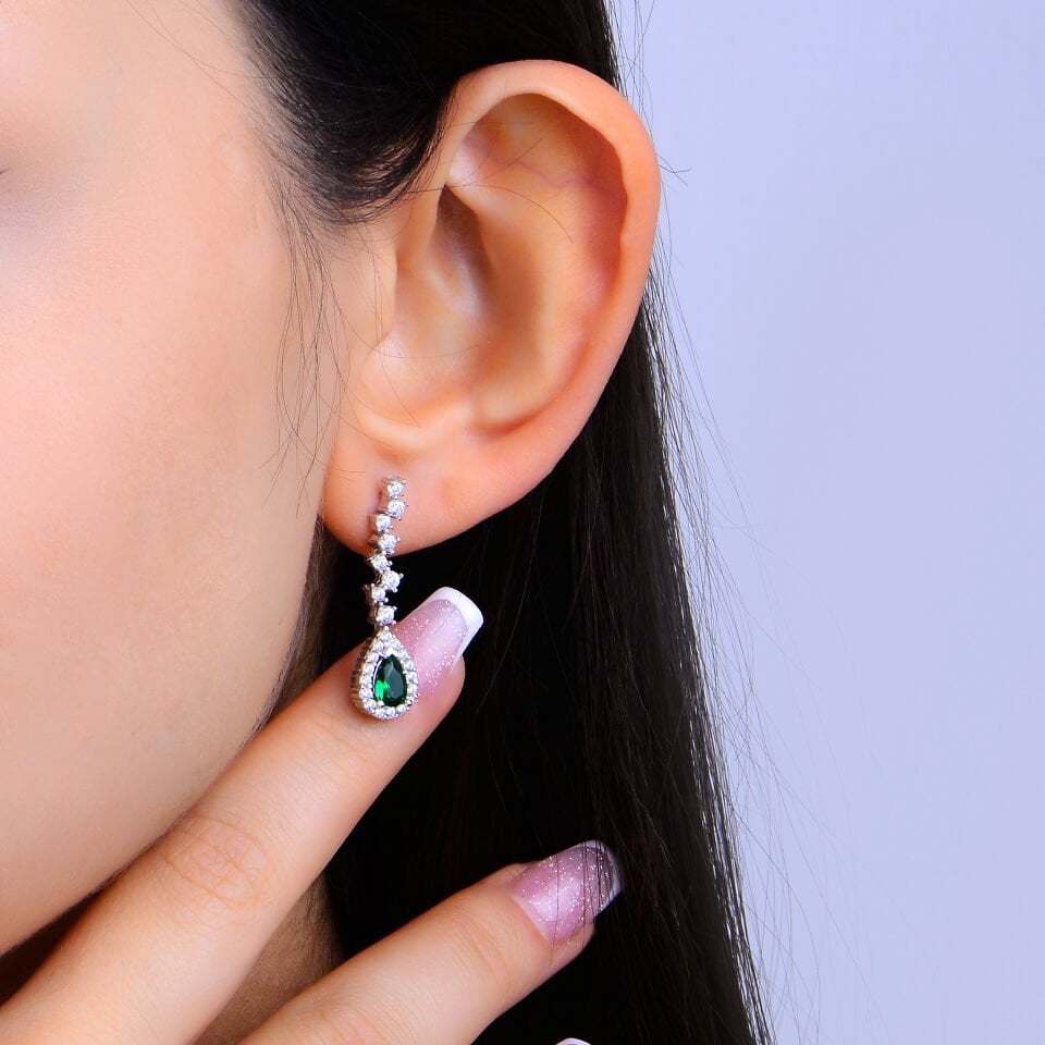 925 Ayar Gümüş Pırlanta Montür Çift Damla Salkım Su Yolu Set