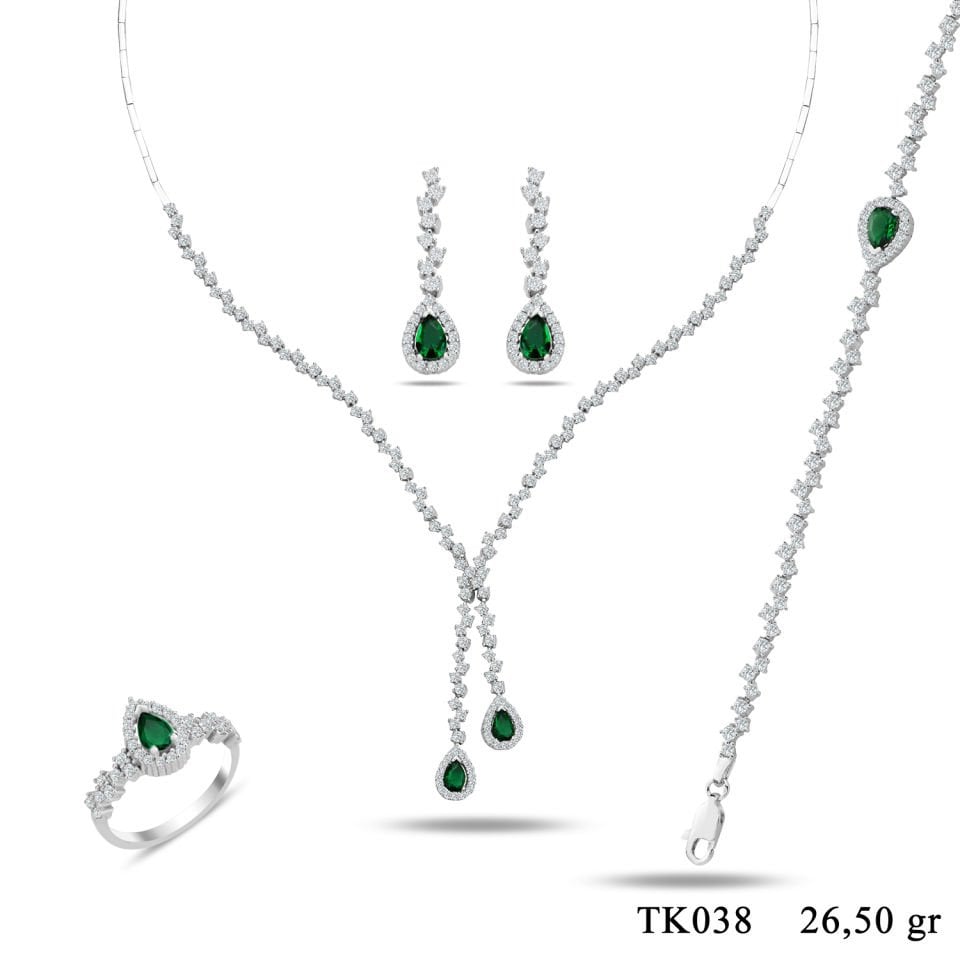 925 Ayar Gümüş Pırlanta Montür Çift Damla Salkım Su Yolu Set