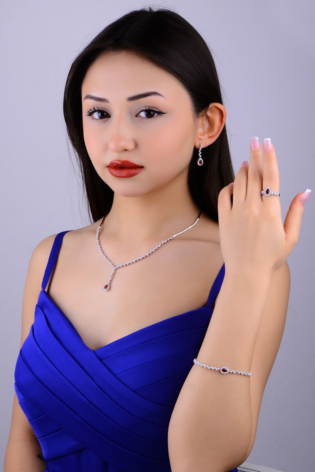 925 Ayar Gümüş Pırlanta Montür Damla Salkım Su Yolu Set