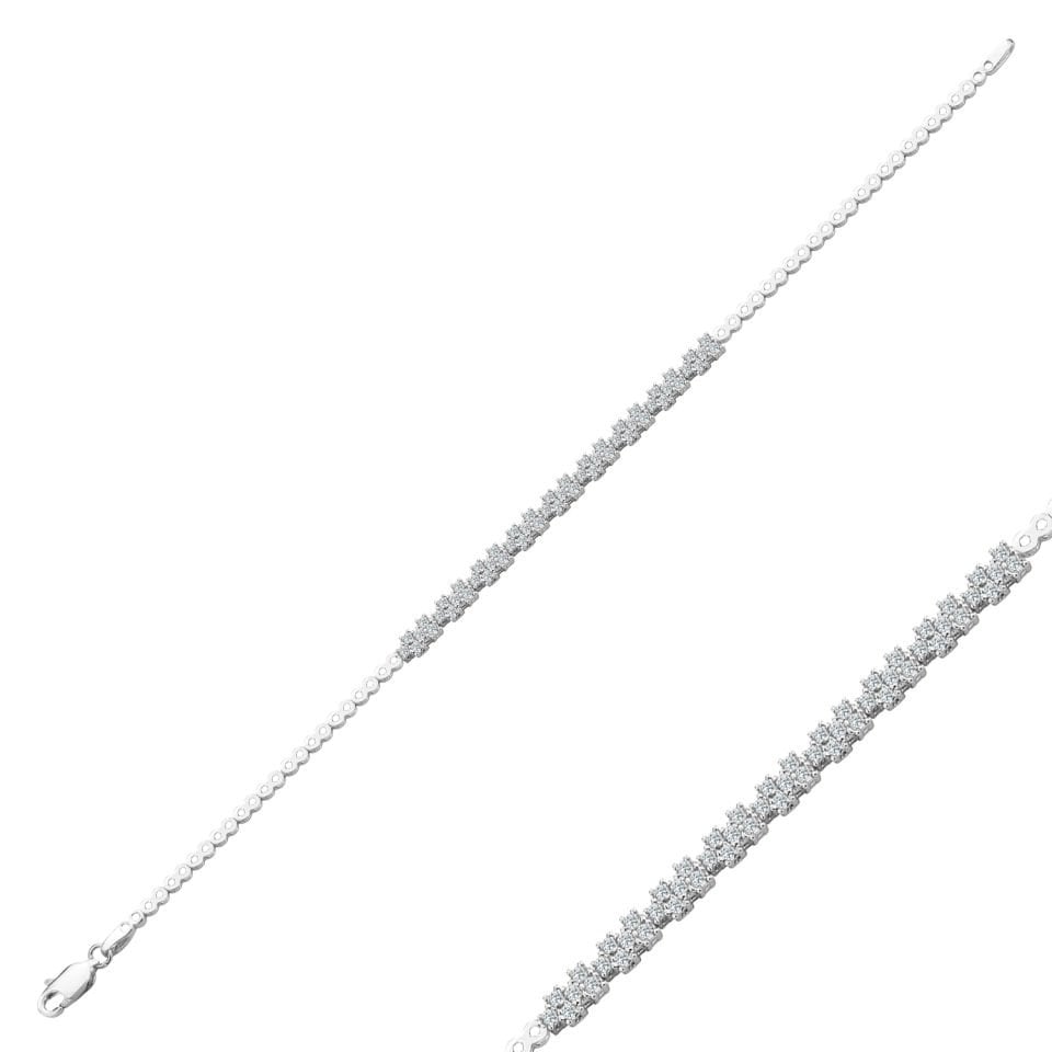 925 Ayar Gümüş Pırlanta Montür Zincir Harfli Su Yolu Bileklik