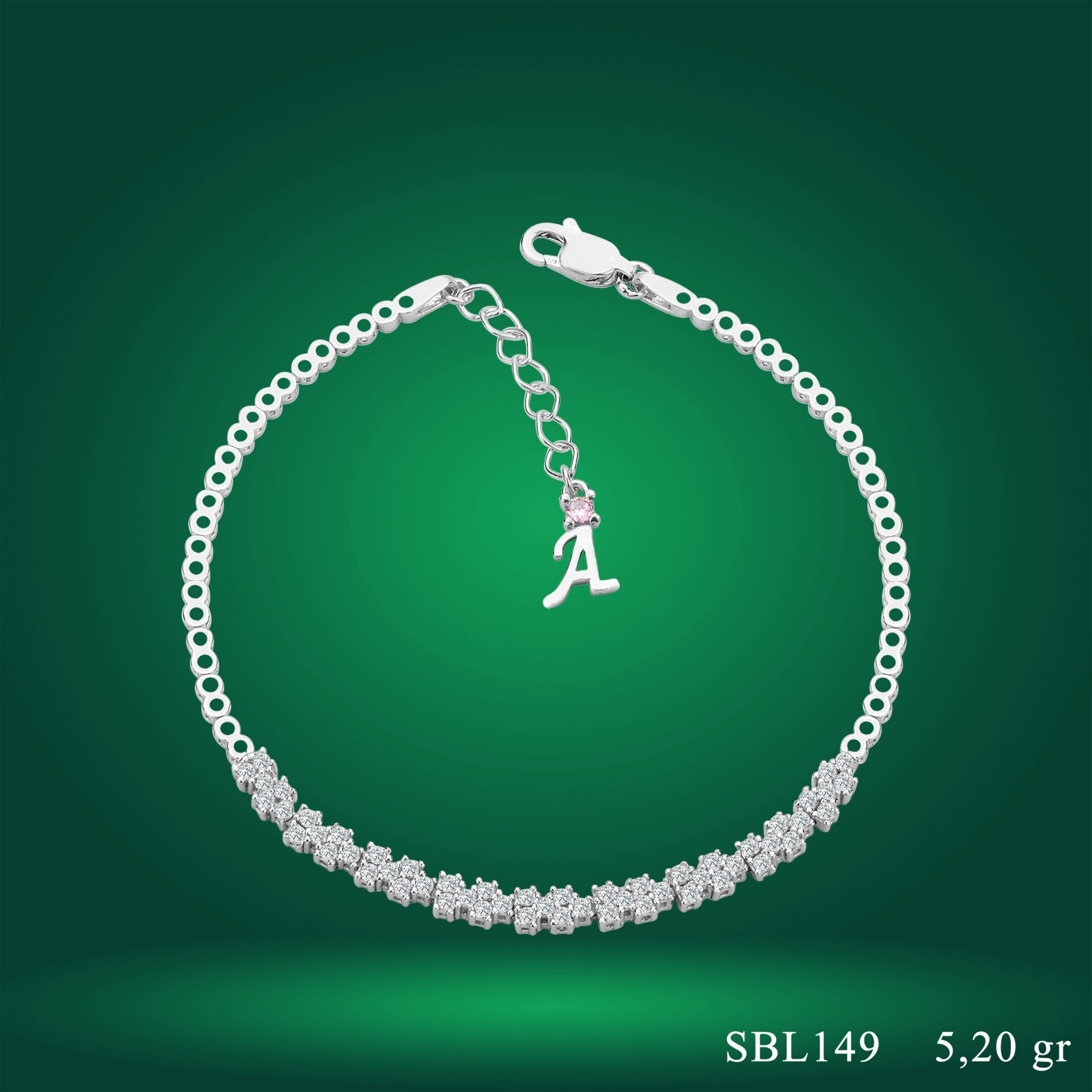 925 Ayar Gümüş Pırlanta Montür Zincir Harfli Su Yolu Bileklik