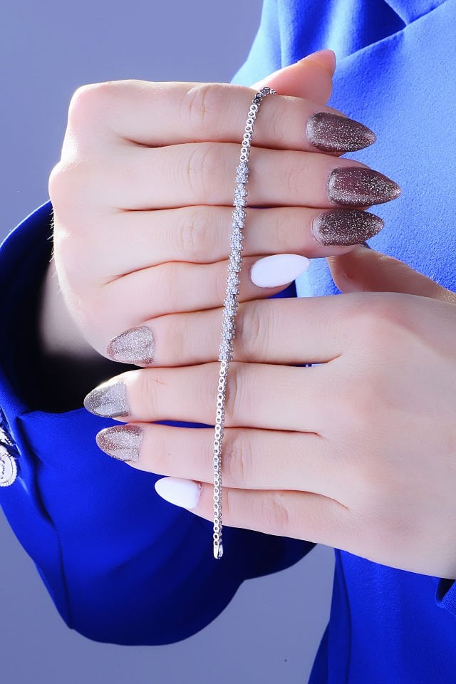 925 Ayar Gümüş Pırlanta Montür Zincir Harfli Su Yolu Bileklik