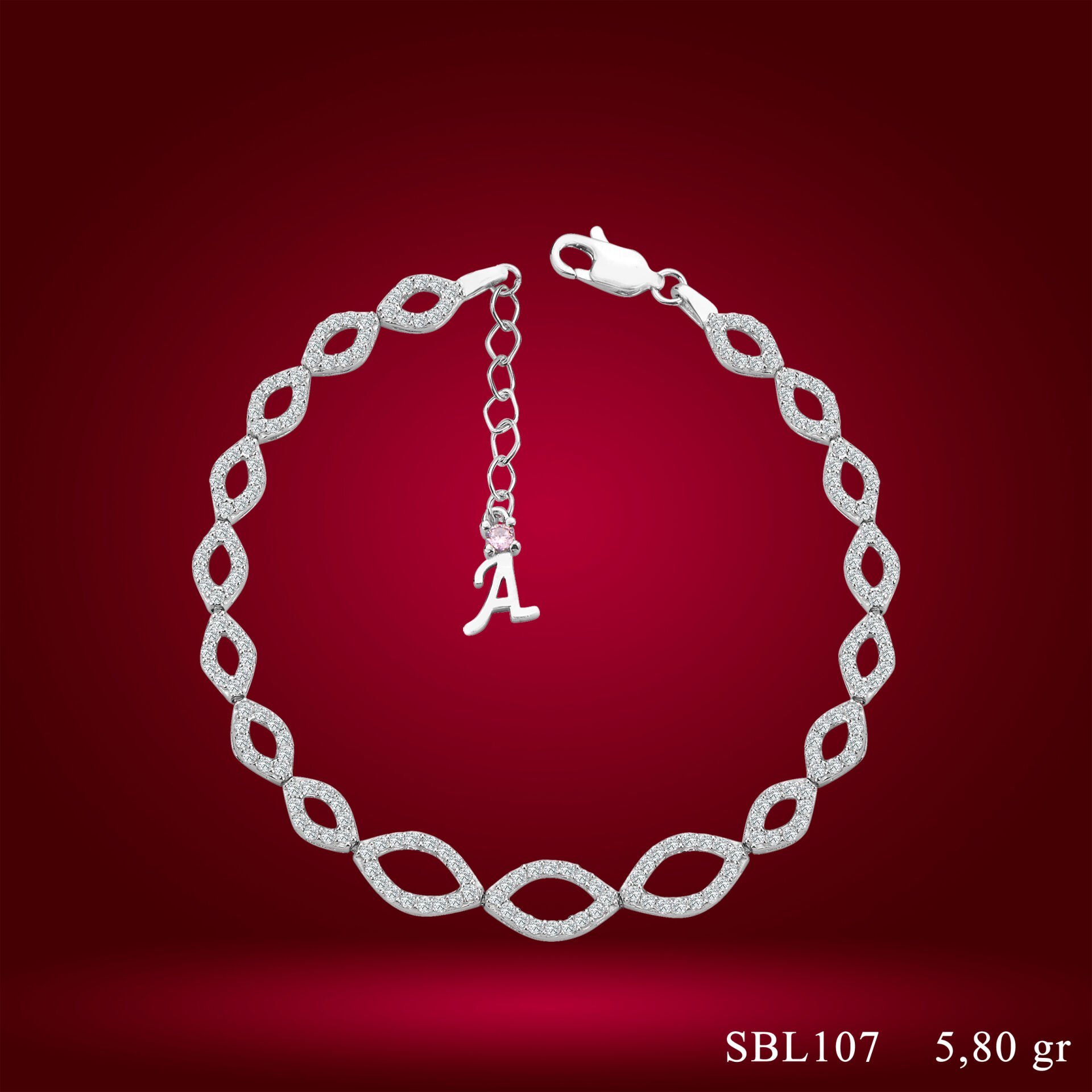 925 Ayar Gümüş Göz Model Zincir Harfli Su Yolu Bileklik