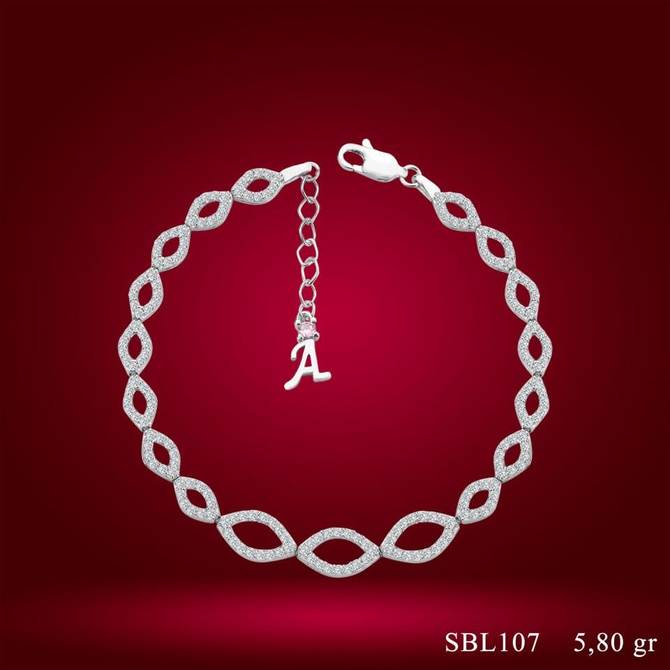 925 Ayar Gümüş Göz Model Zincir Harfli Su Yolu Bileklik