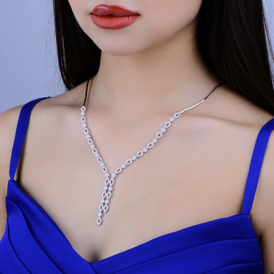 925 Ayar Gümüş Kristal Tanesi Sıralı Çift Salkım Su Yolu Set