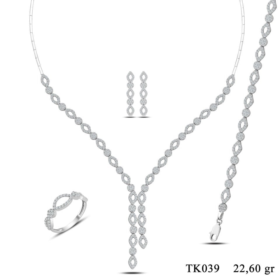 925 Ayar Gümüş Kristal Tanesi Sıralı Çift Salkım Su Yolu Set