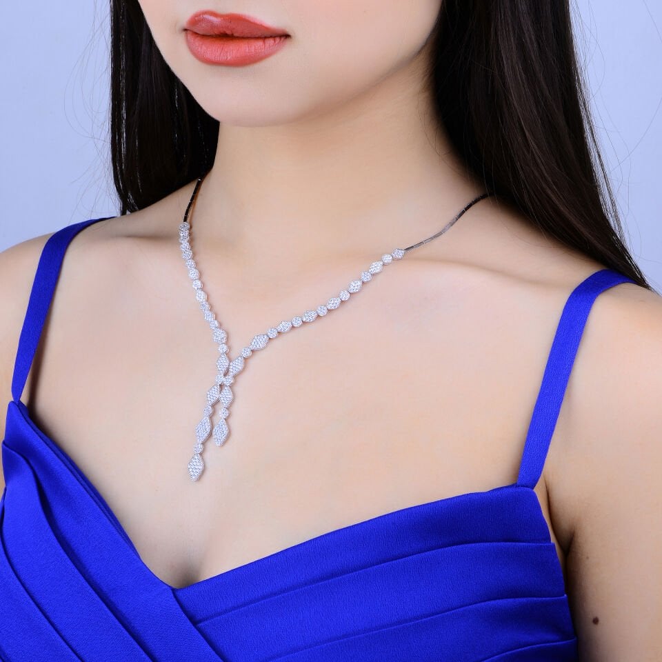 925 Ayar Gümüş Badem Tanesi Sıralı Çift Salkım Su Yolu Set