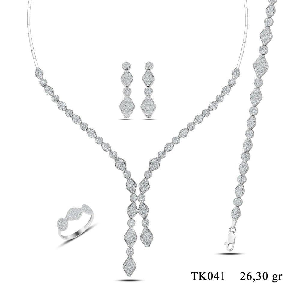 925 Ayar Gümüş Badem Tanesi Sıralı Çift Salkım Su Yolu Set