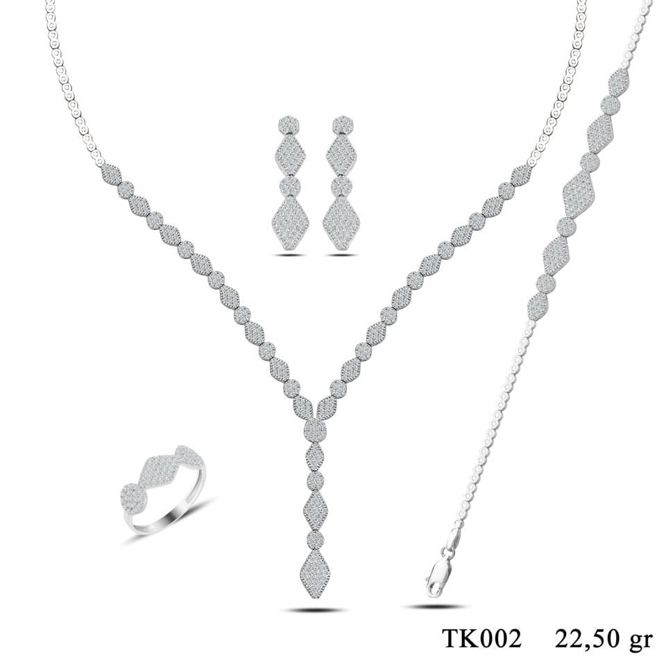 925 Ayar Gümüş Badem Tanesi Sıralı Salkım Su Yolu Set