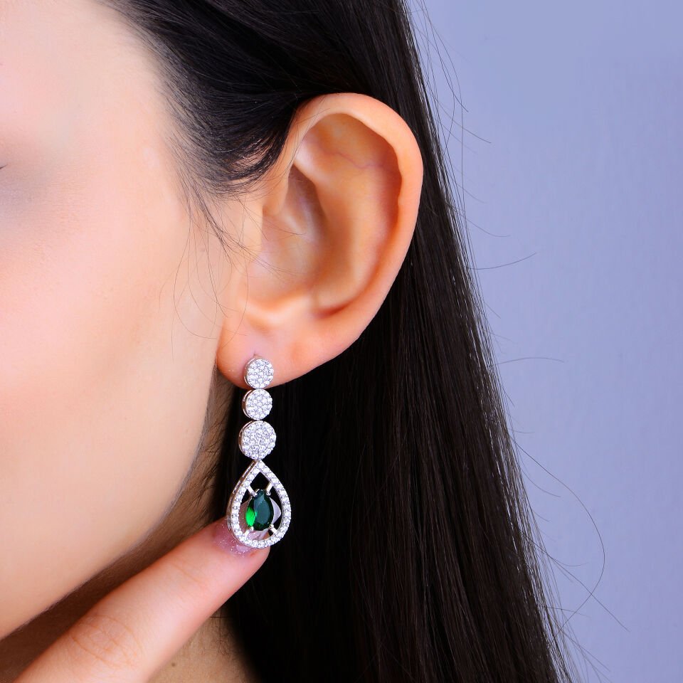 925 Ayar Gümüş Pırlanta Montür Damla Salkım Su Yolu Set