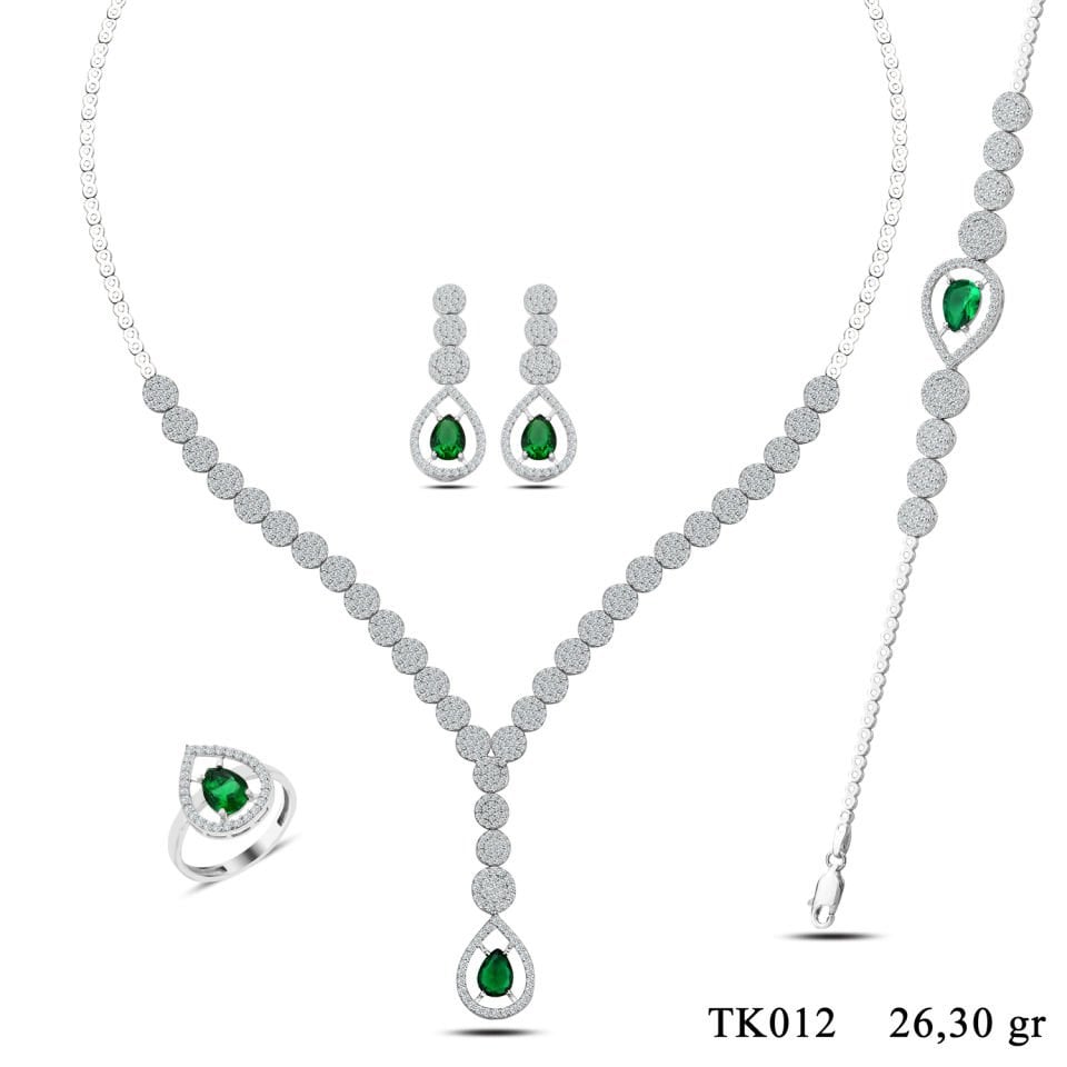 925 Ayar Gümüş Pırlanta Montür Damla Salkım Su Yolu Set