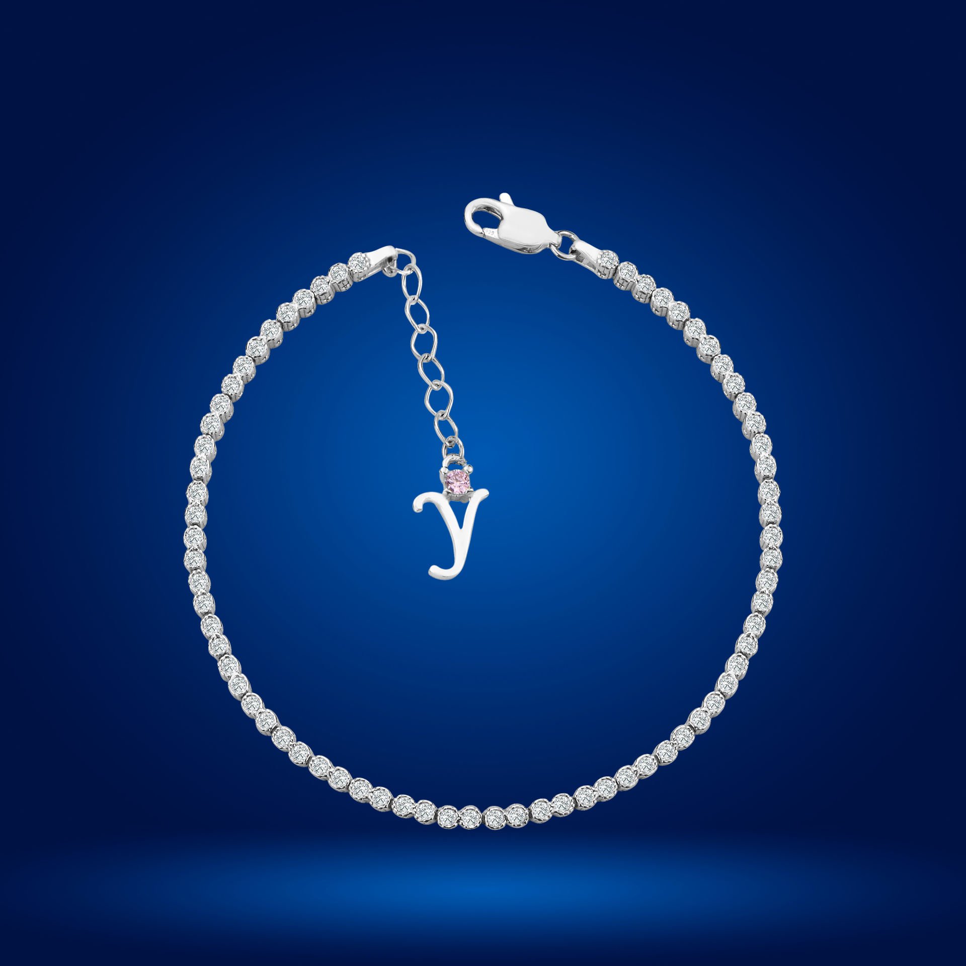 925 Ayar Gümüş Pırlanta Montür Taşlı Zincir Harfli Su Yolu Bileklik Y