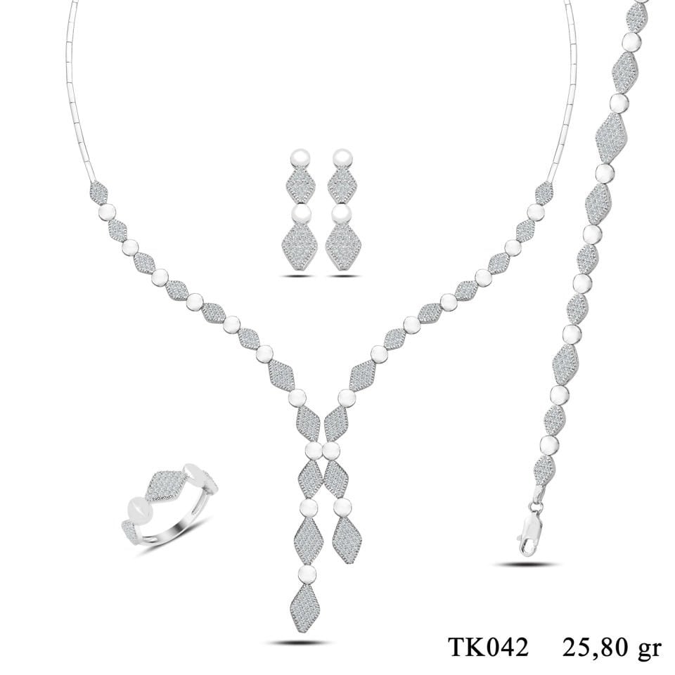925 Ayar Gümüş Badem Tanesi Sıralı Çift Salkım Su Yolu Set