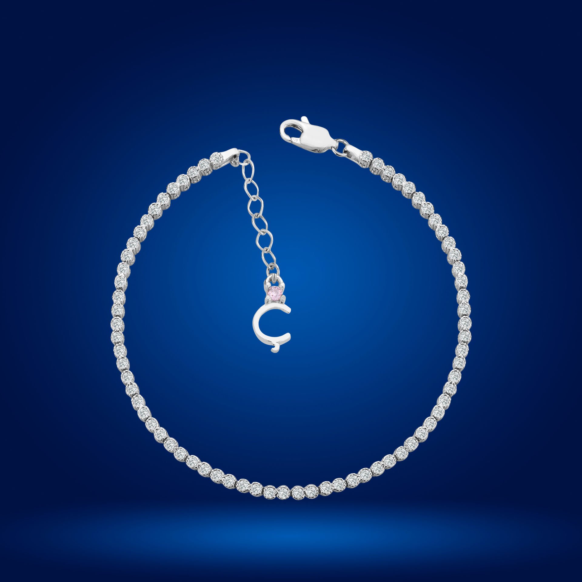 925 Ayar Gümüş Pırlanta Montür Taşlı Zincir Harfli Su Yolu Bileklik Ç