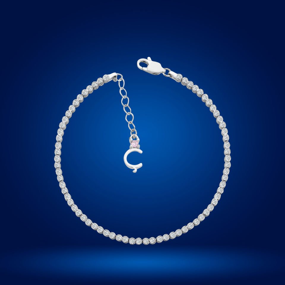 925 Ayar Gümüş Pırlanta Montür Taşlı Zincir Harfli Su Yolu Bileklik Ç