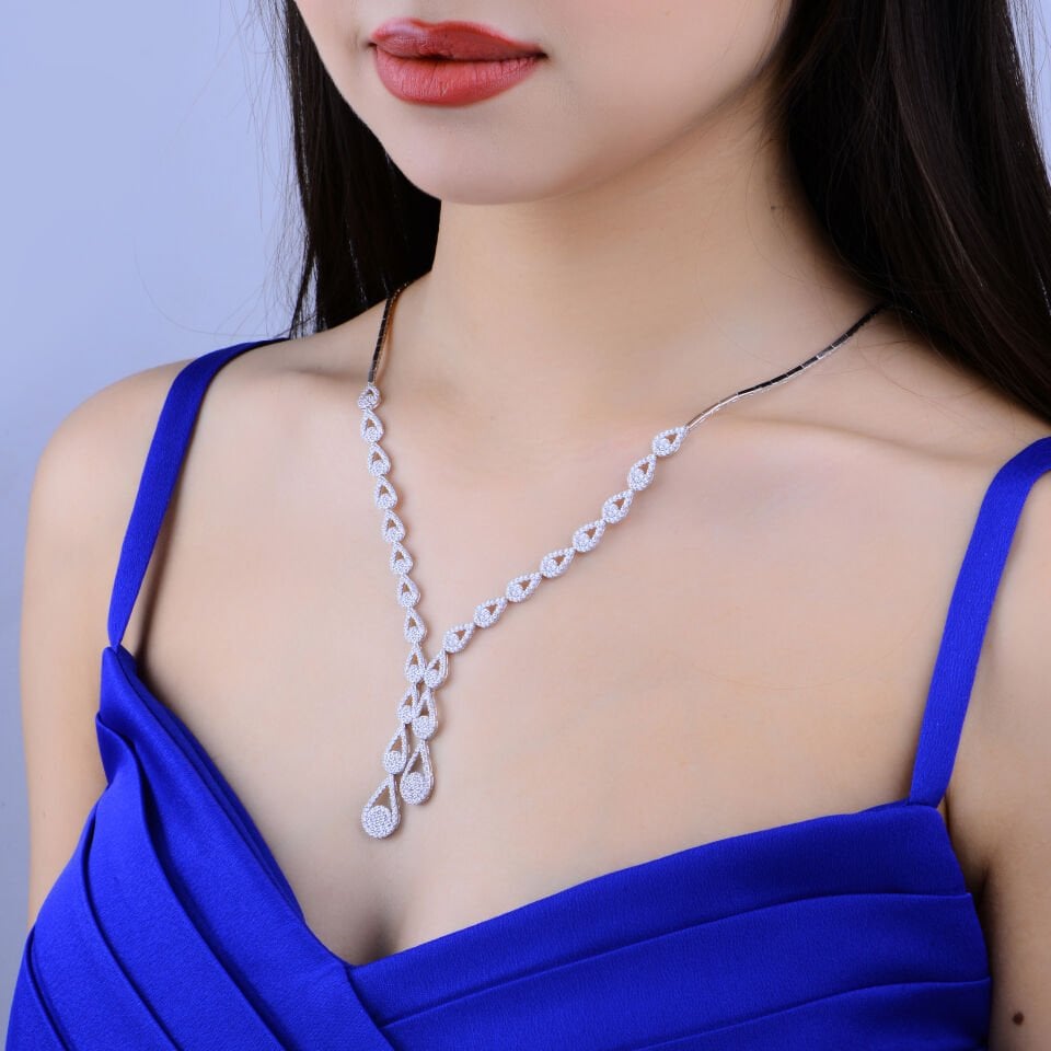 925 Ayar Gümüş Damla Akıtma Modeli Çift Salkım Su Yolu Set