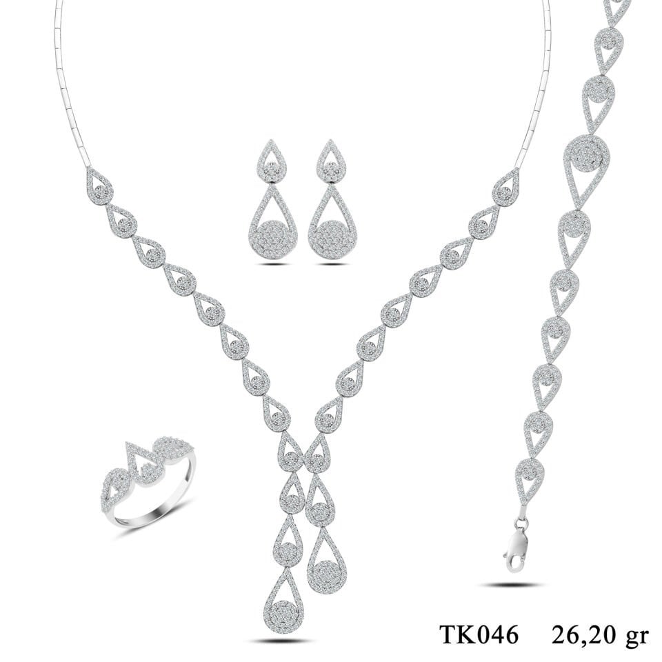 925 Ayar Gümüş Damla Akıtma Modeli Çift Salkım Su Yolu Set