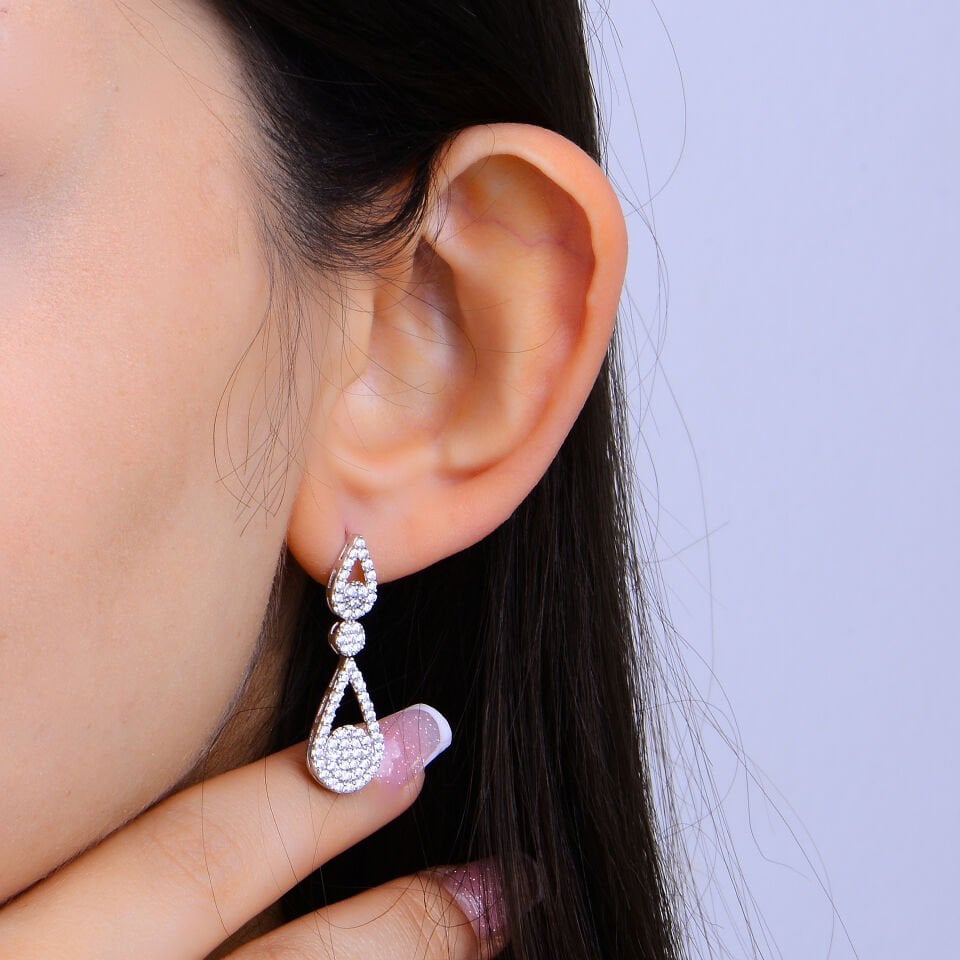 925 Ayar Gümüş Damla Model Çift Salkım Su Yolu Set