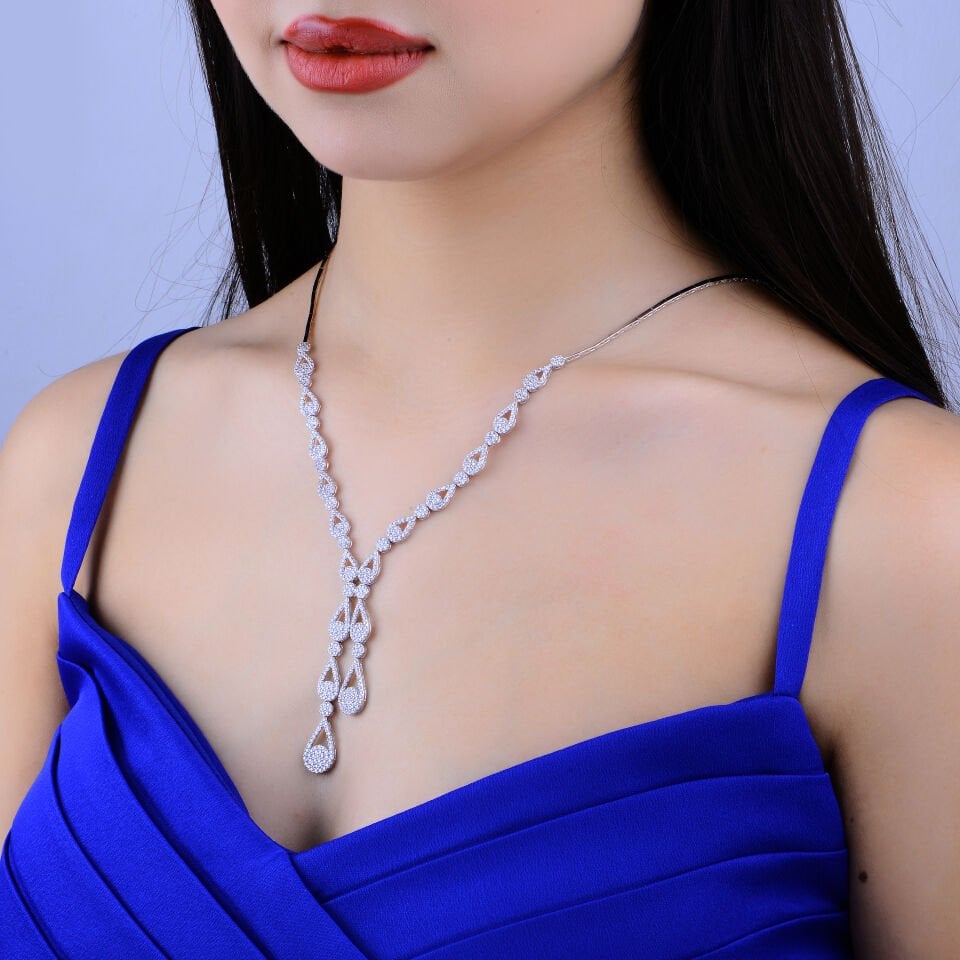 925 Ayar Gümüş Damla Model Çift Salkım Su Yolu Set