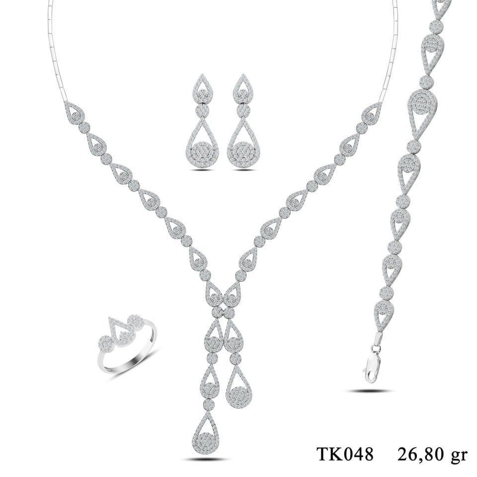 925 Ayar Gümüş Damla Model Çift Salkım Su Yolu Set