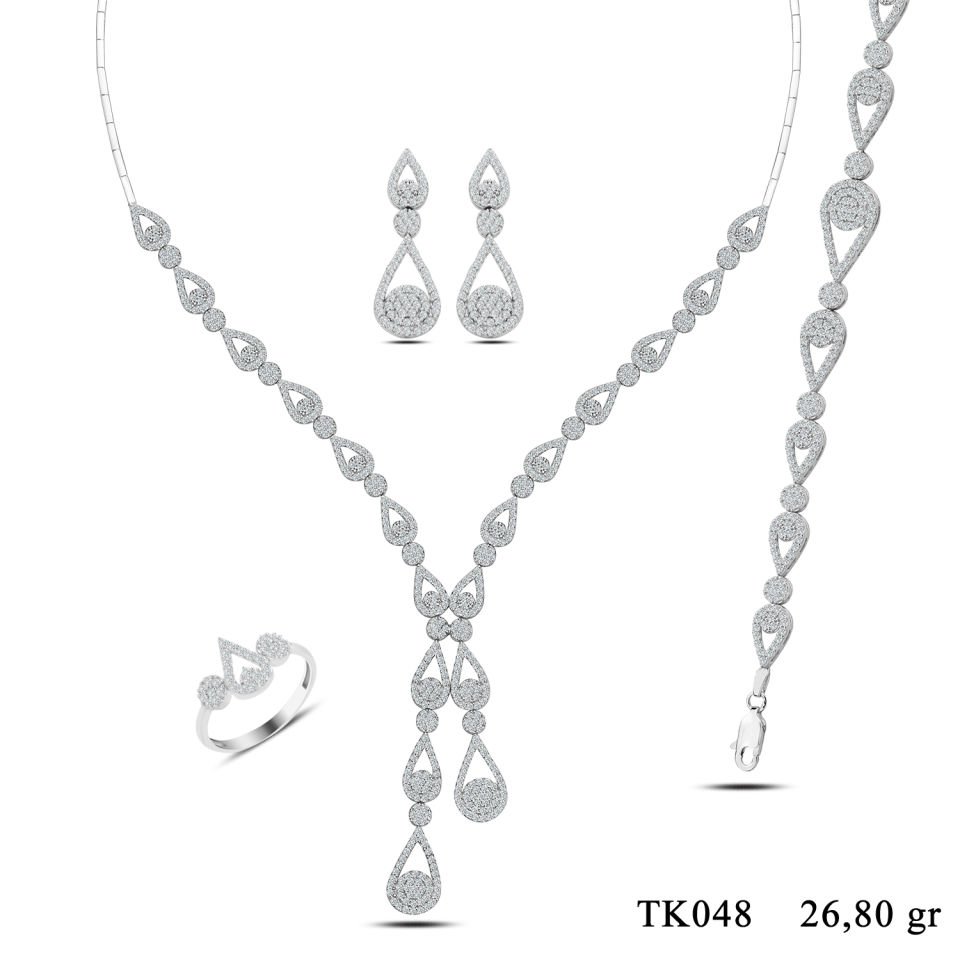 925 Ayar Gümüş Damla Model Çift Salkım Su Yolu Set