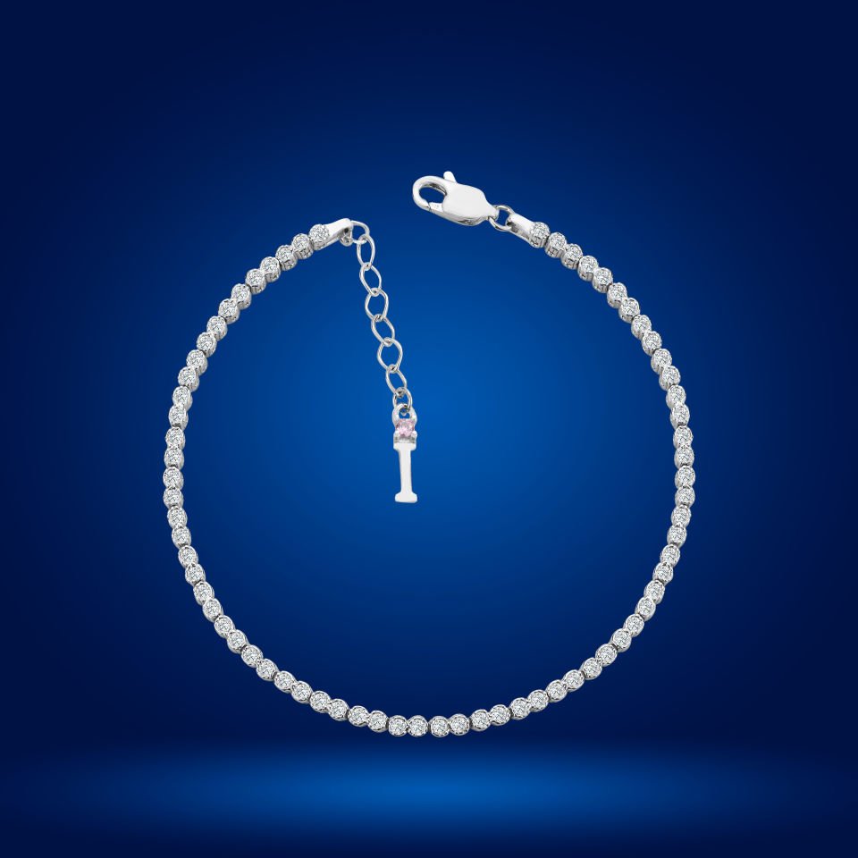 925 Ayar Gümüş Pırlanta Montür Taşlı Zincir Harfli Su Yolu Bileklik İ