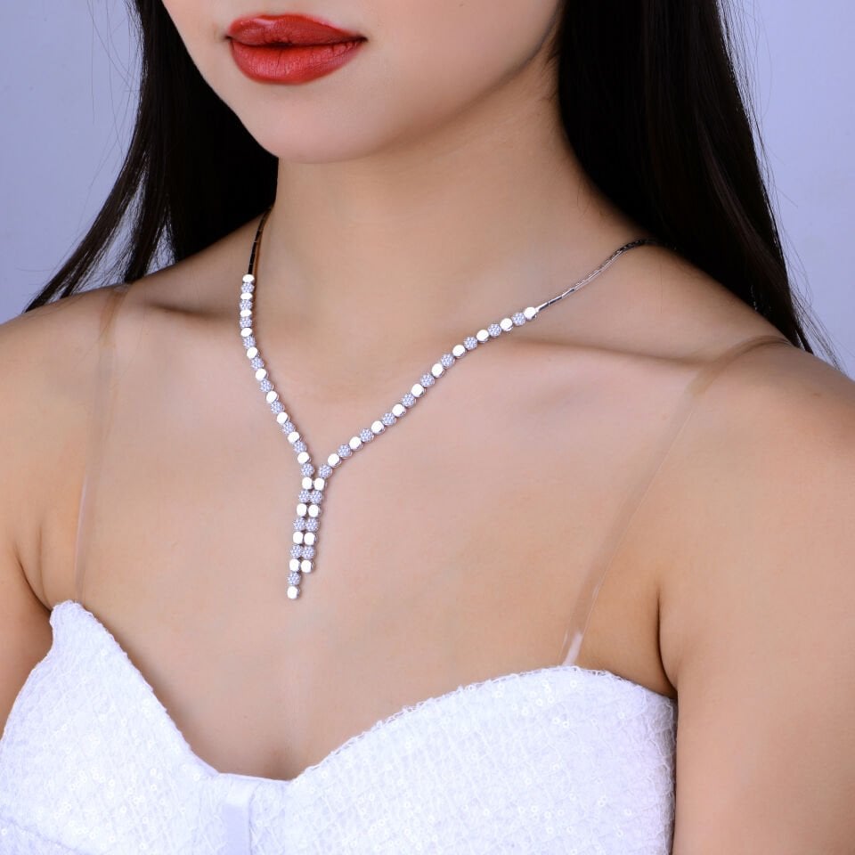 925 Ayar Gümüş Pırlanta Montür Çift Salkım Su Yolu Set