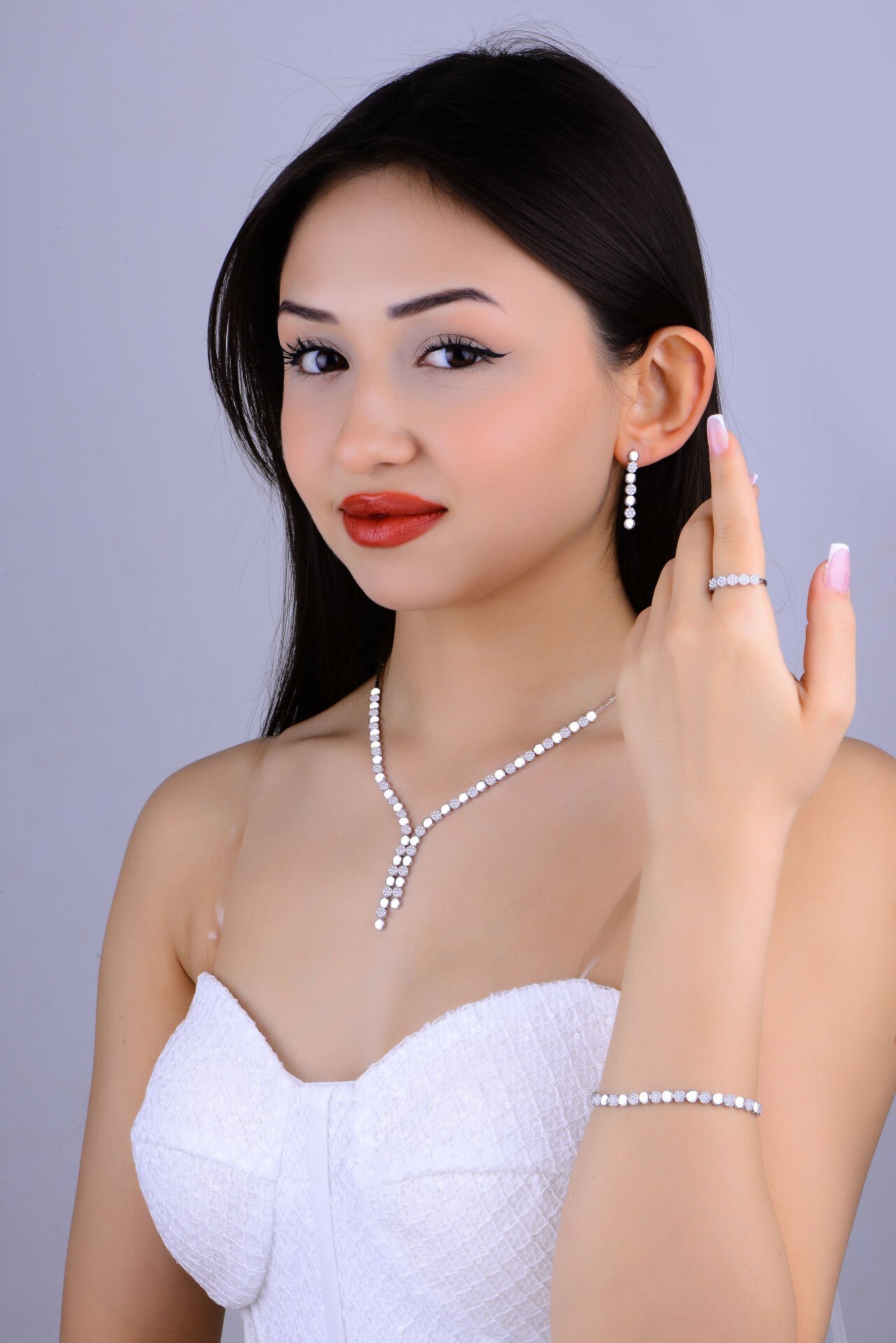 925 Ayar Gümüş Pırlanta Montür Çift Salkım Su Yolu Set