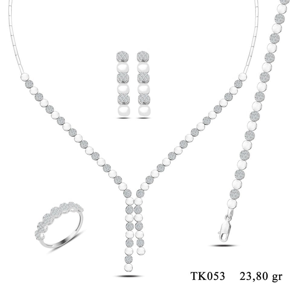 925 Ayar Gümüş Pırlanta Montür Çift Salkım Su Yolu Set