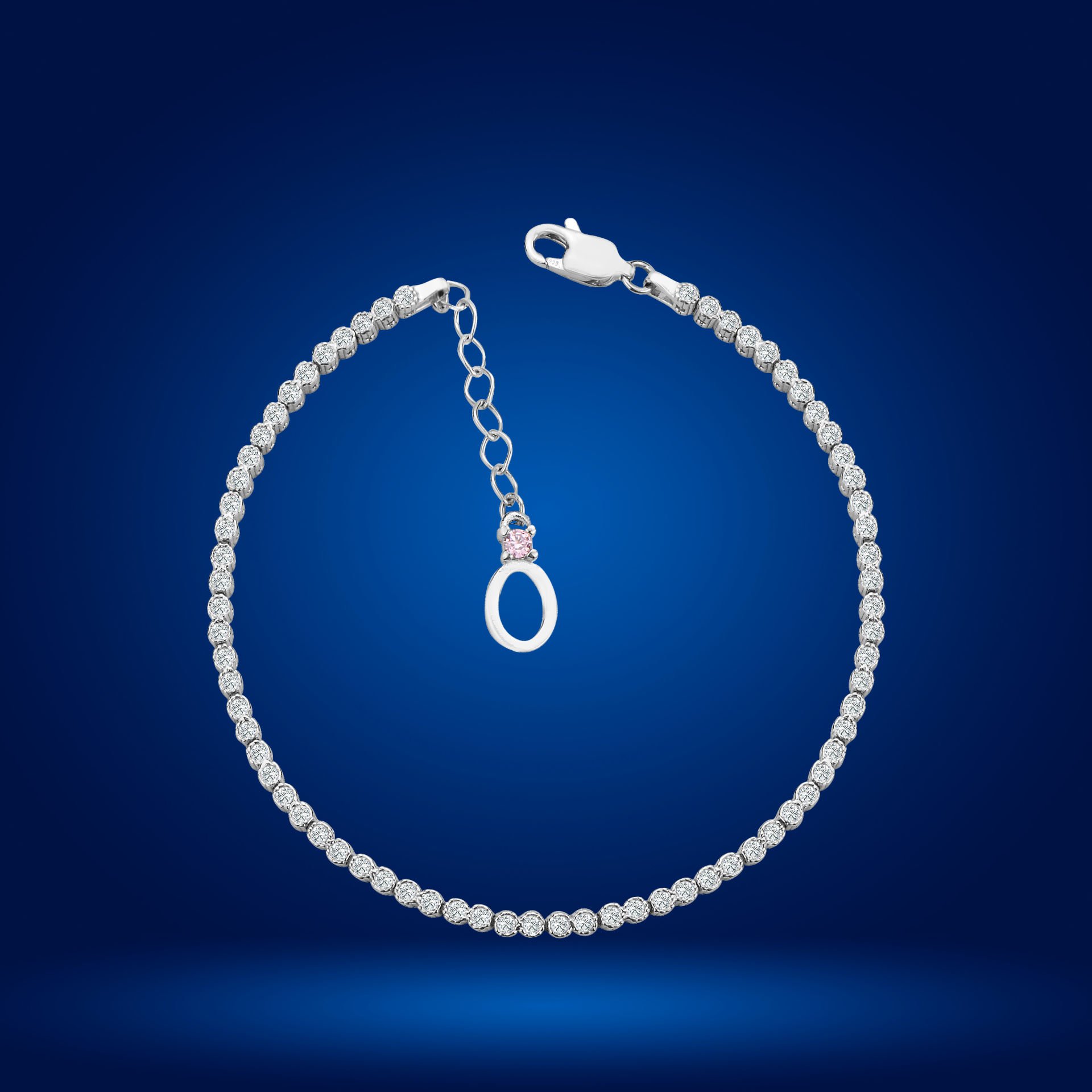 925 Ayar Gümüş Pırlanta Montür Taşlı Zincir Harfli Su Yolu Bileklik Ö